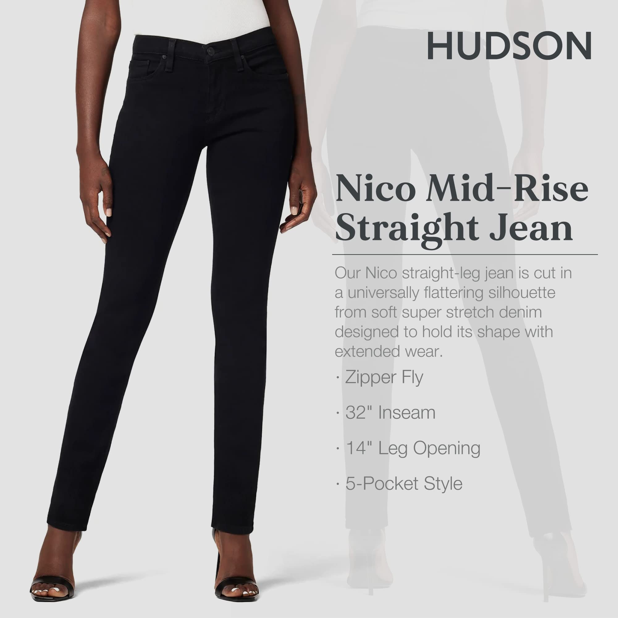 HUDSON Women's Nico Midrise Straight Leg Jeans - Stretch Denim Pants for Casual Wear & Everyday Comfort | Perfect for Work, Outings & Weekend Style