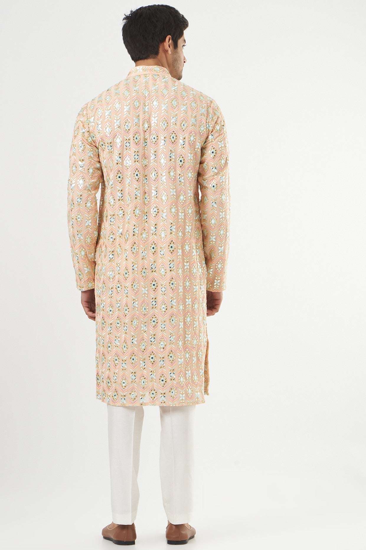 Elegant Peach Georgette Embroidered Kurta for Women - Traditional Indian Tunic Top for Festivals, Weddings & Special Occasions
