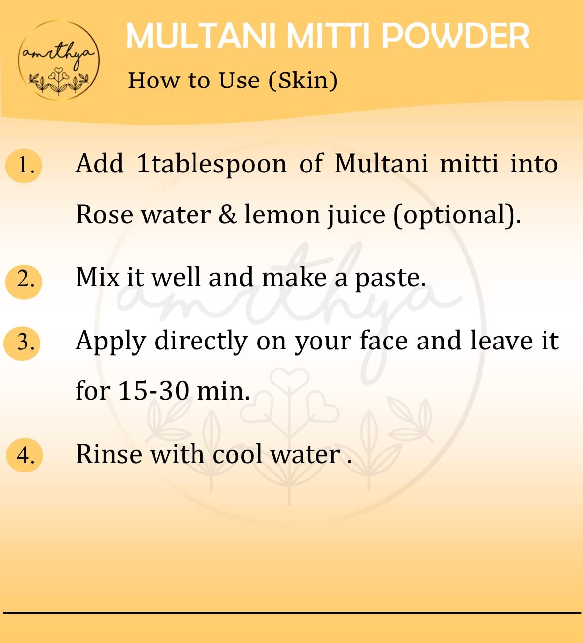AMRTHYA 100% Natural Multani Mitti (Fuller's Earth) Clay Powder for Face - 200g | Treats Acne, Brightens Dull Skin & Reduces Dark Spots | Skin Softening Facial Mask | Perfect for Spa Days & At-Home Skincare Routines