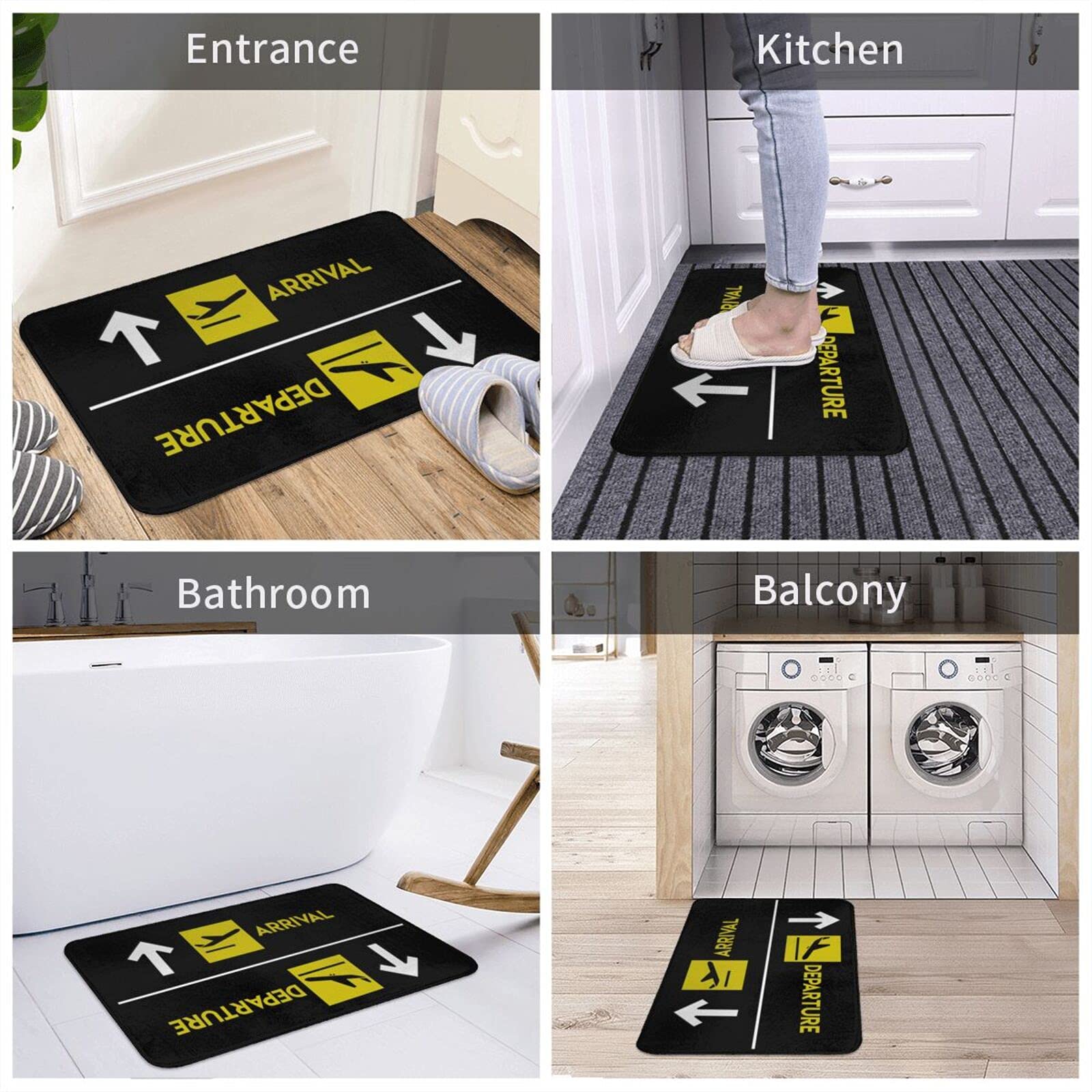 Annalice Aviation Departures Arrivals Bath Mats - 19.5x31.5 Inch Non-Slip Plush Velvet Bathroom Rug | Water Absorbent Bathtub Mat for Cozy Bathroom Decor (Black & White) - Perfect for Home, Apartment & Hotel Bathrooms