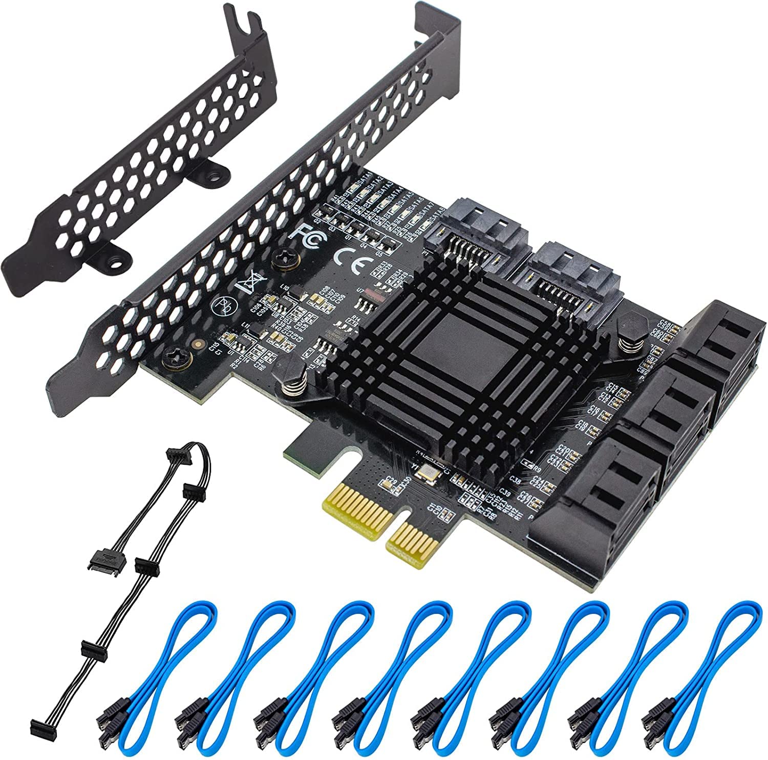 ACTIMED 8-Port SATA Controller Card PCIe 3.0 - 6Gbps SATA III Expansion Card with 8 SATA Data Cables - Supports Windows, Mac, Linux - Ideal for PC Builds, RAID Arrays & Data Storage Expansion
