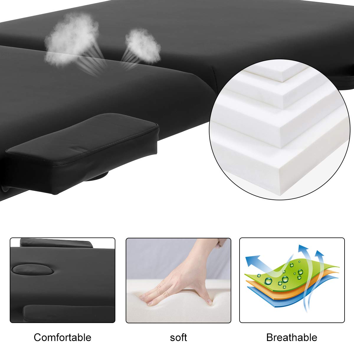 Professional Portable Massage Table - Adjustable Height 2-Folding Massage Bed with Carrying Case for Spa, Beauty Salon, Facial & Tattoo (84 Inch, Black) - Perfect for Home Use, Mobile Therapists & Professional Clinics
