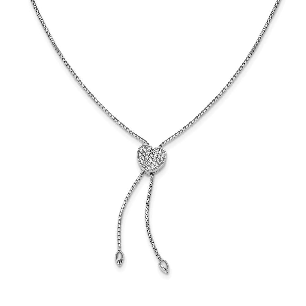 Elegant Sterling Silver CZ Heart 26in Adjustable Lariat Necklace for Women - Perfect for Valentine's Day, Anniversary & Romantic Date Night Gifts