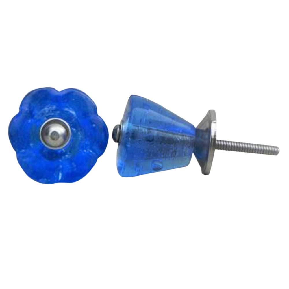 IndianShelf 8-Pack Blue Glass Tulip Drawer Knobs - Handcrafted Luxury Cabinet Hardware for Kitchen, Dresser & Furniture (Perfect for Home Decor & DIY Upgrades)