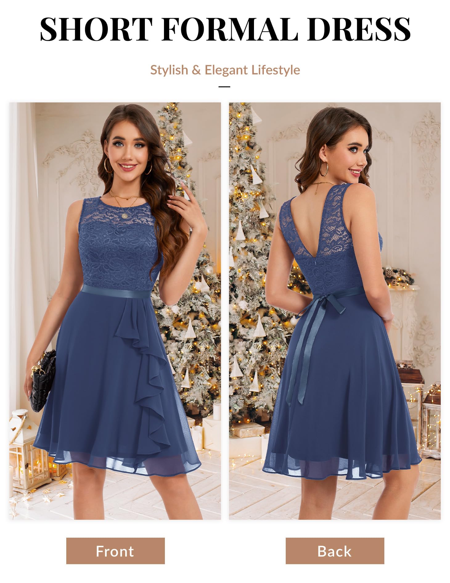 BeryLove Women's Cocktail Dresses for Prom, Wedding Guest & Bridesmaid - Short Sleeveless Lace Formal Dress with Ruffle Hem | Perfect for Parties, Galas & Special Occasions