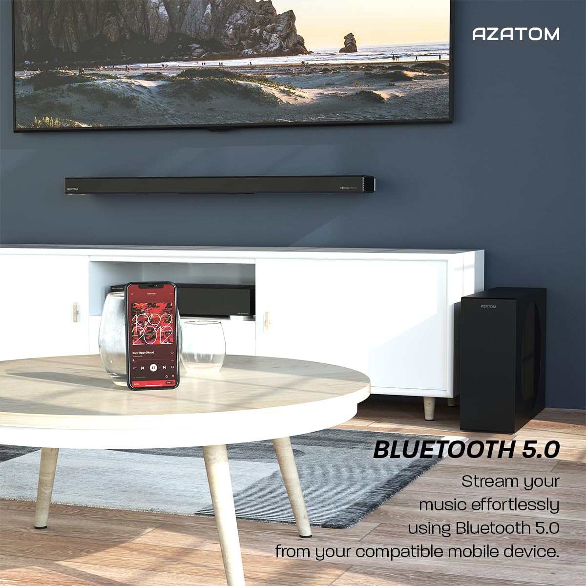 AZATOM Pulsar PR500 Dolby Atmos Soundbar with Wireless Subwoofer - 240W 2.1.2 Channel High Resolution Surround Sound System for Home Theater | HDMI eARC/ARC, Optical, Bluetooth Connectivity | Perfect for Movies, Gaming & Music Streaming