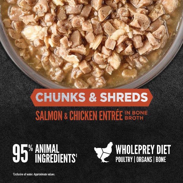Orijen Salmon & Chicken Chunks & Shreds Entrée Canned Cat Food for Adult Cats - Grain Free, High Protein Wet Cat Food, 5.5oz Can - Perfect for Mealtime, Travel & Special Treats