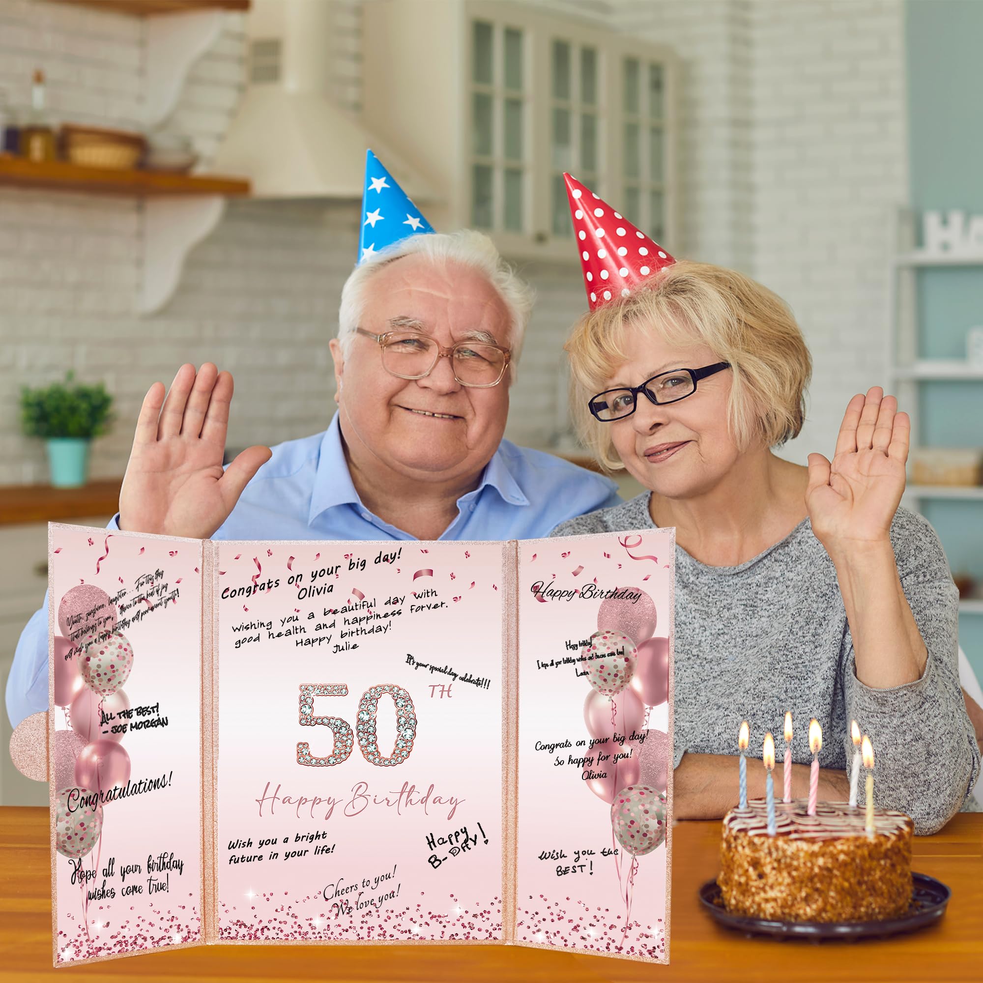 DARUNAXY Rose Gold 50th Birthday Party Decorations Set - Happy 50th Birthday Guest Book Alternative for Women, Pink Cheers to 50 Years Signing Board - Perfect for Milestone Celebrations, Retirement Parties & Anniversary Gifts
