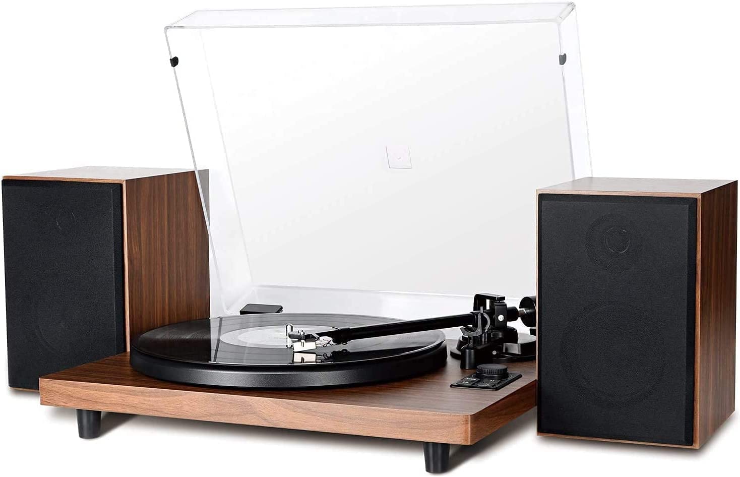 Wireless Bluetooth Vinyl Record Player with 36W High-Fidelity Stereo Speakers, Magnetic Cartridge & Adjustable Counterweight - Wooden Turntable with RCA Output for Home, Office & Vintage Music Lovers