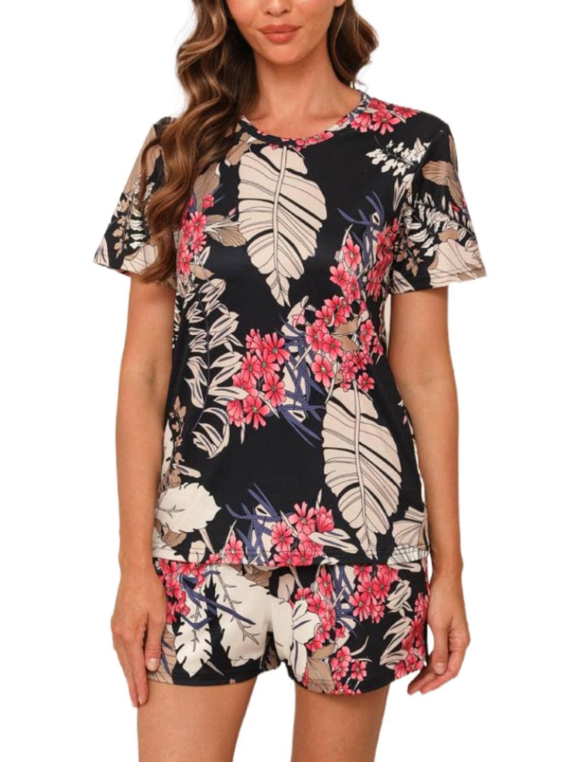 Cute Women's Short Pajama Set - Print Tee & Shorts for Sleep & Lounge