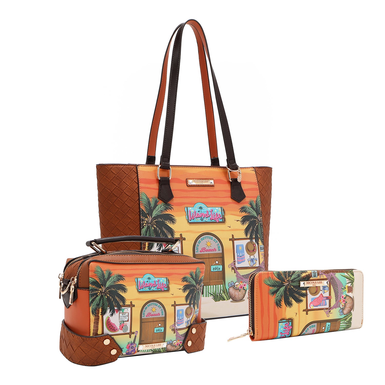 Stylish SUN AND SAND 3-Piece Women's Handbag Set with Crossbody Bag & Wallet - Perfect for Travel, Shopping, and Everyday Use