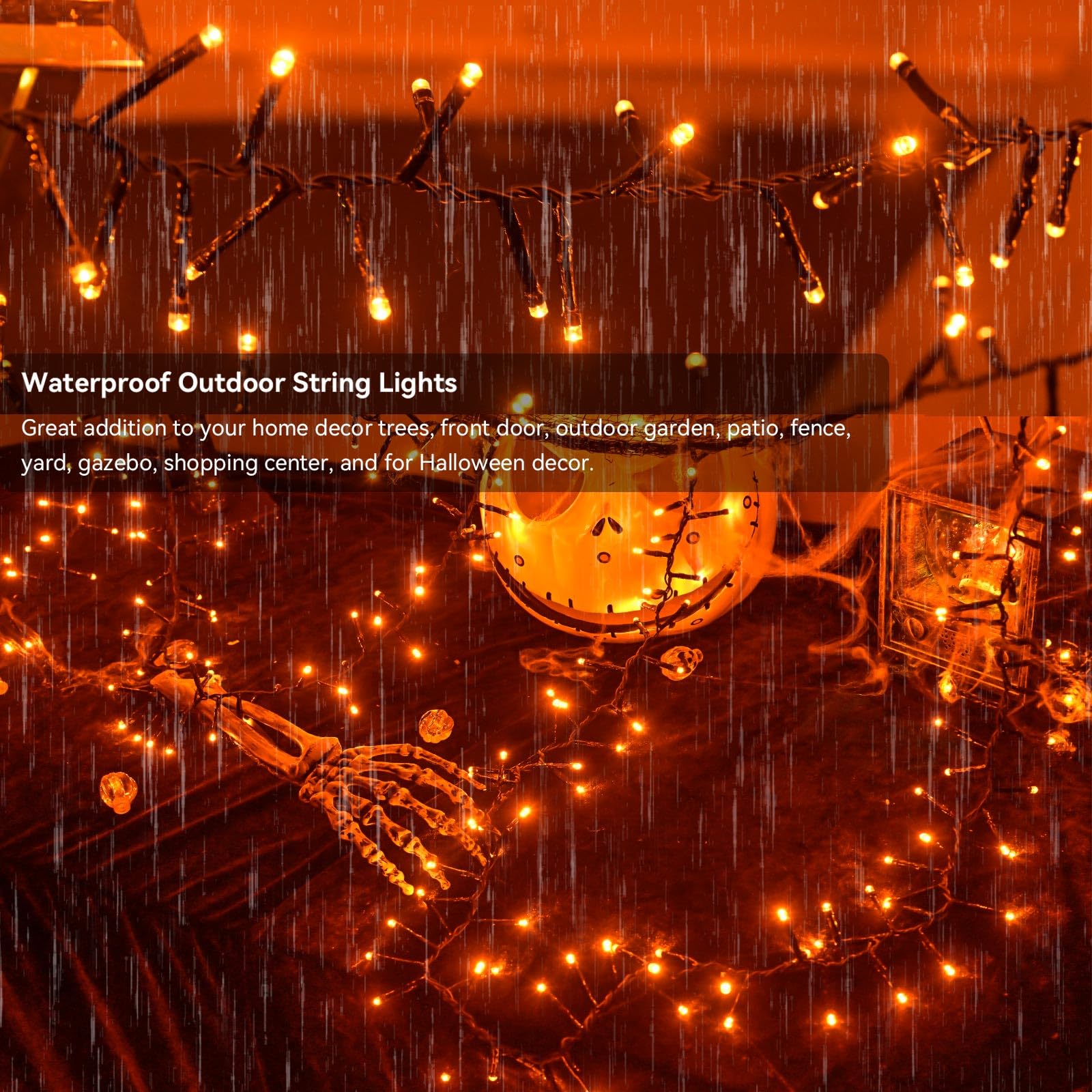 400 LED Orange Halloween String Lights - 19.7FT Waterproof Indoor/Outdoor Decor with 8 Lighting Modes for Halloween, Christmas, Parties, Room & Garden Decoration