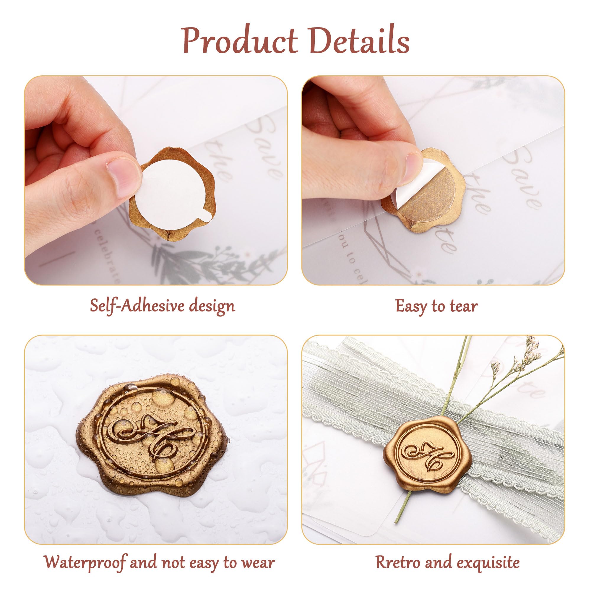 Yoption Initial Alphabet H Adhesive Wax Seal Stickers - 100 Pack Self-Adhesive Gold Letter Wax Seals for Envelopes, Wedding Invitations, Party Favors, Birthday Cards & Christmas Decorations - Elegant DIY Stationery for Letters, Gifts & Craft Projects
