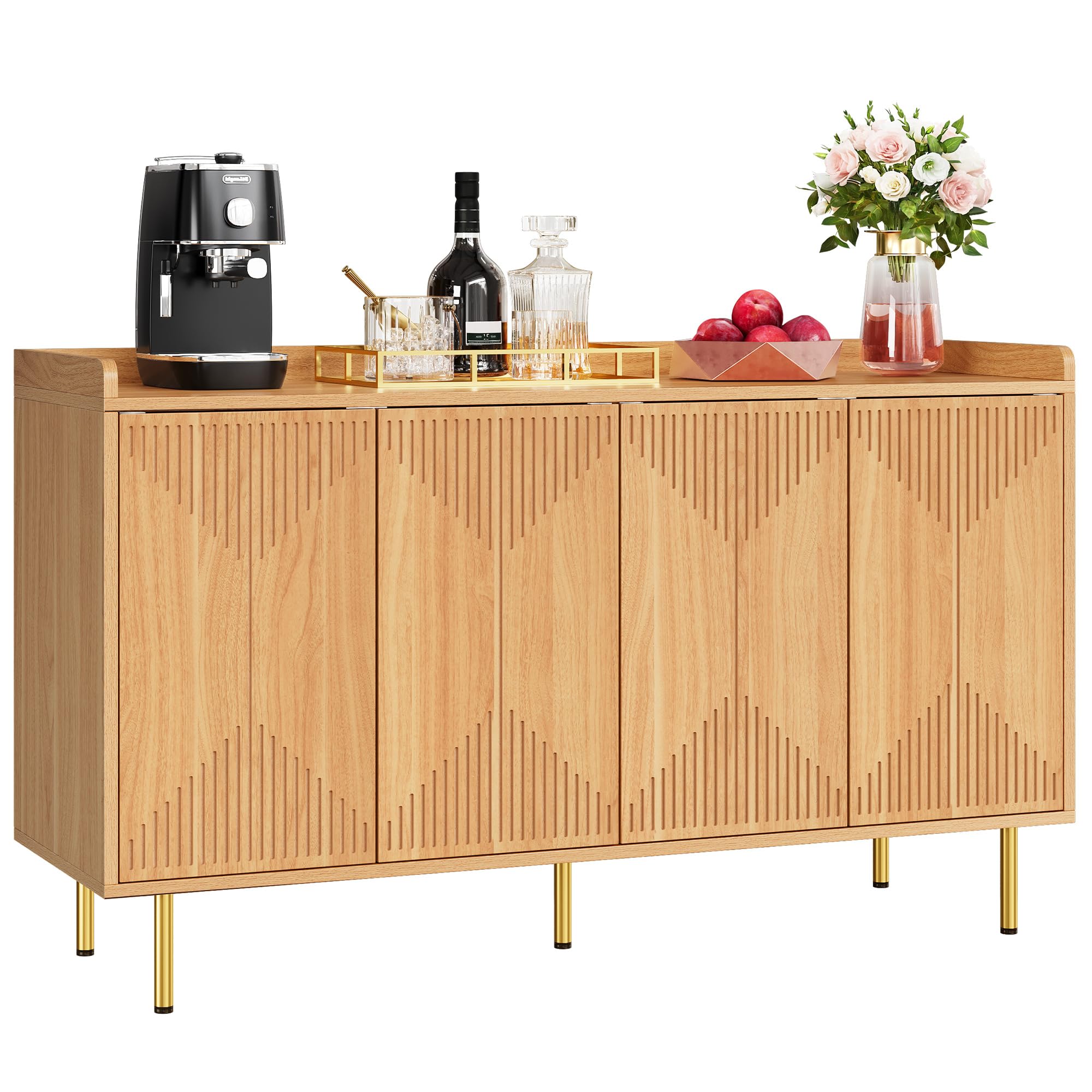 YITAHOME Modern Sideboard Buffet Cabinet - Kitchen Storage & Coffee Bar Table with Carved Doors for Living Room & Dining Room - Natural Wood Freestanding Cabinet for Home Decor & Entertaining