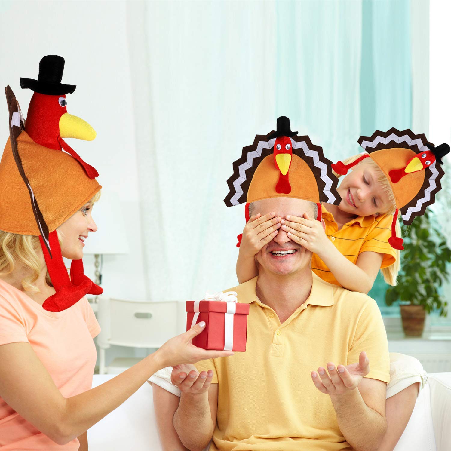 2 Pack Thanksgiving Turkey Hats - Fun Novelty Costume Hats for Thanksgiving Parties, Dress Up Accessories & Holiday Celebrations - Perfect for Family Gatherings, Turkey Trots & Festive Photo Booths