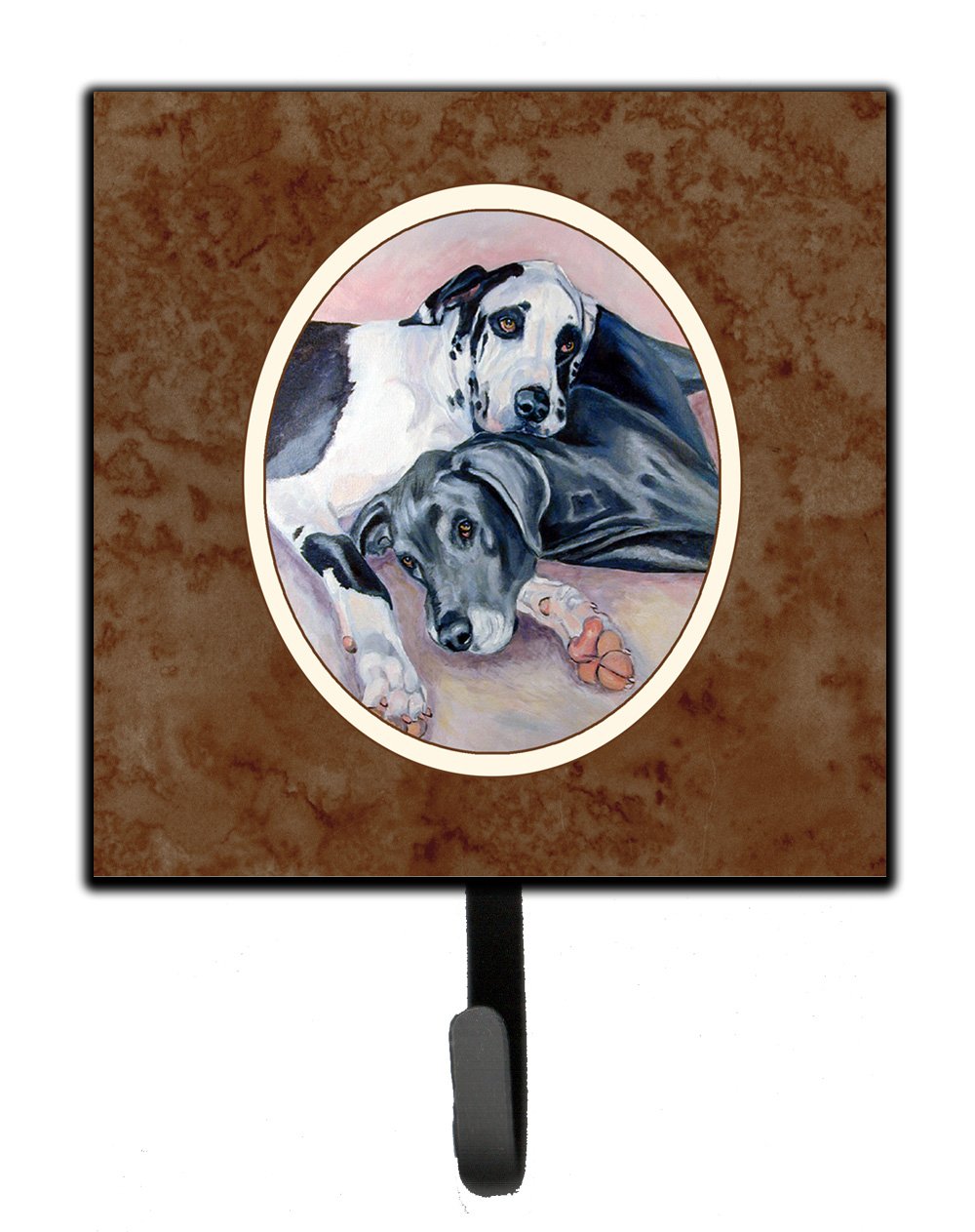 Caroline's Treasures 7164SH4 Black and Harlequin Great Dane Wall Hook Set - Key Holder, Coat Rack, Leash Hanger for Keys, Towels, Aprons & Dog Leashes - Perfect for Entryway, Mudroom & Pet Station Organization