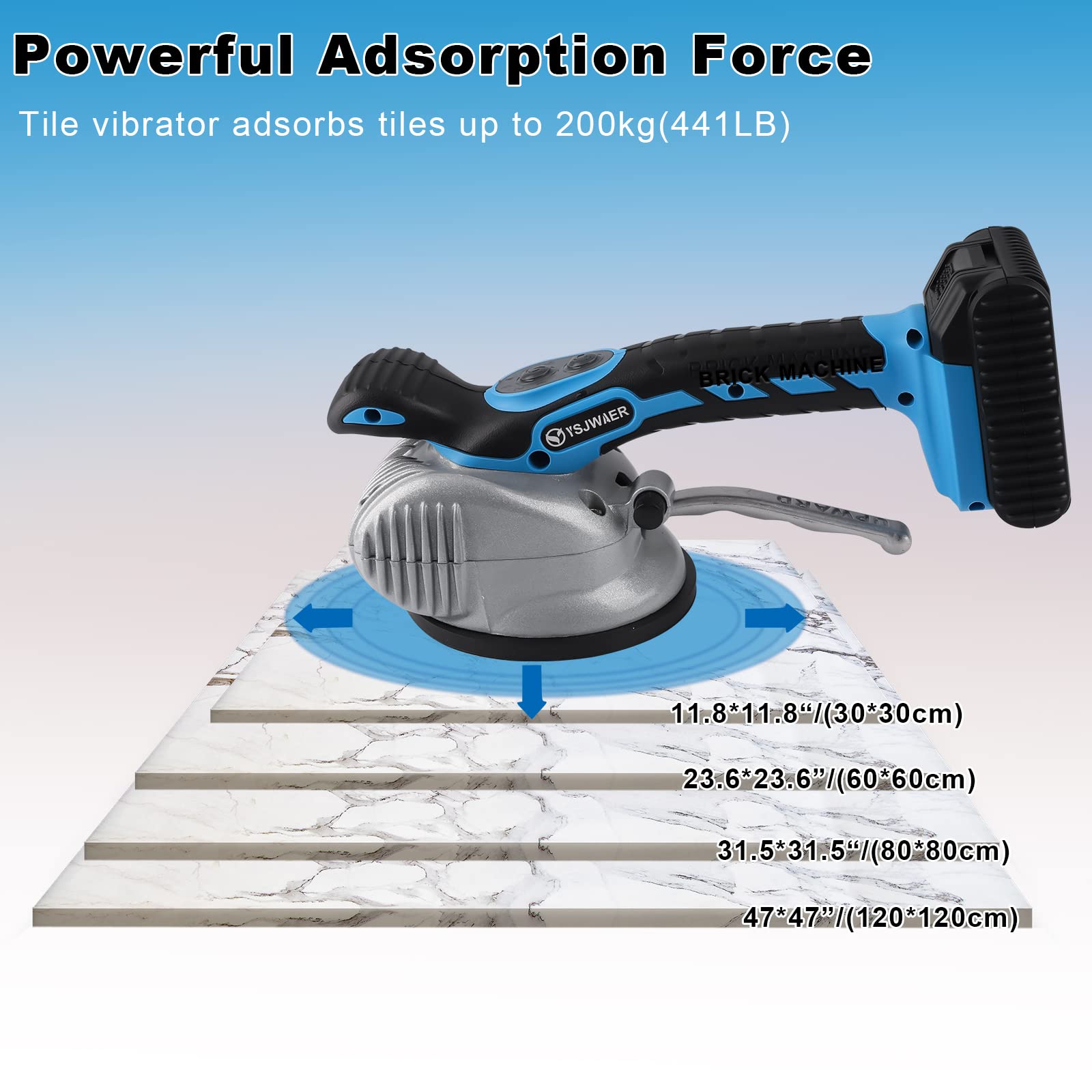 YSJWAER Tile Vibration Machine - 6-Speed Adjustable Automatic Leveling Vibrator with Suction Cup, 10000mAh Battery & 21000r/min Power for Professional Tile Installation - Perfect for Flooring, Wall Tiling, and DIY Home Renovation Projects