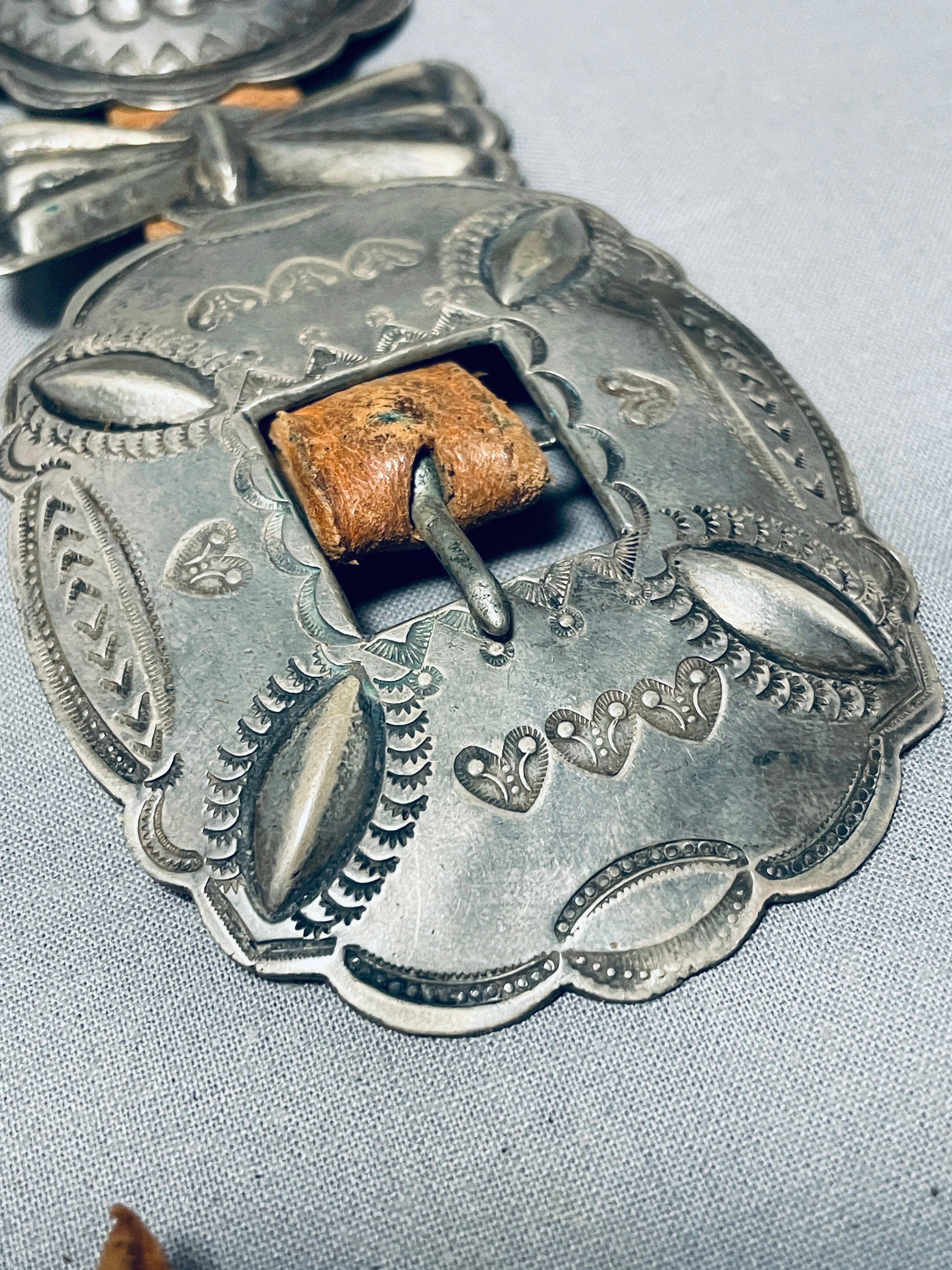 Vintage 1920s-1930s Navajo Sterling Silver Concho Belt - Hand Tooled Native American Jewelry for Western Fashion & Boho Style Outfits
