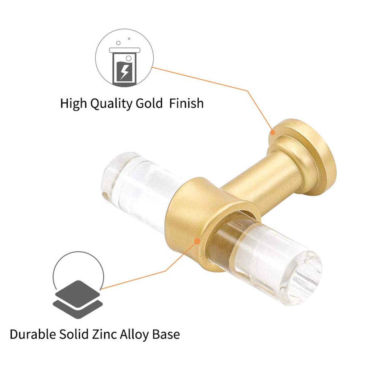 Peaha 100 Pack Gold Cabinet Knobs - 2 Inch Clear Acrylic Drawer Pulls for Bathroom Vanity, Kitchen Cabinets & Furniture (Single Hole Installation) - Perfect for Home Renovation, DIY Projects & Interior Decoration