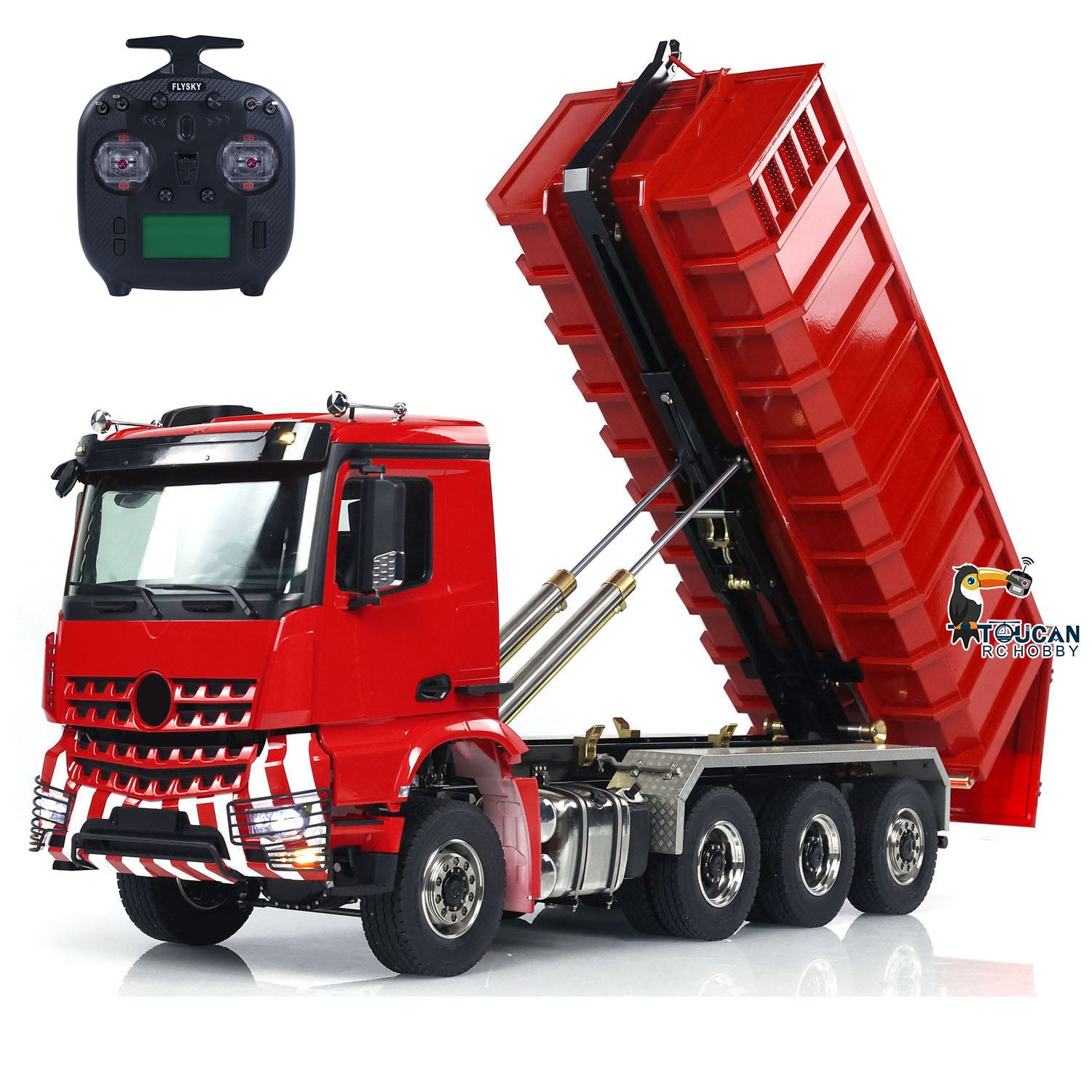 1/14 Scale 8x8 RC Hydraulic Dump Truck - Radio Controlled Construction Vehicle with Rear Axle Steering & Pre-Assembled Painted Body - Perfect for Construction Site Play, RC Hobbyists and Model Collectors