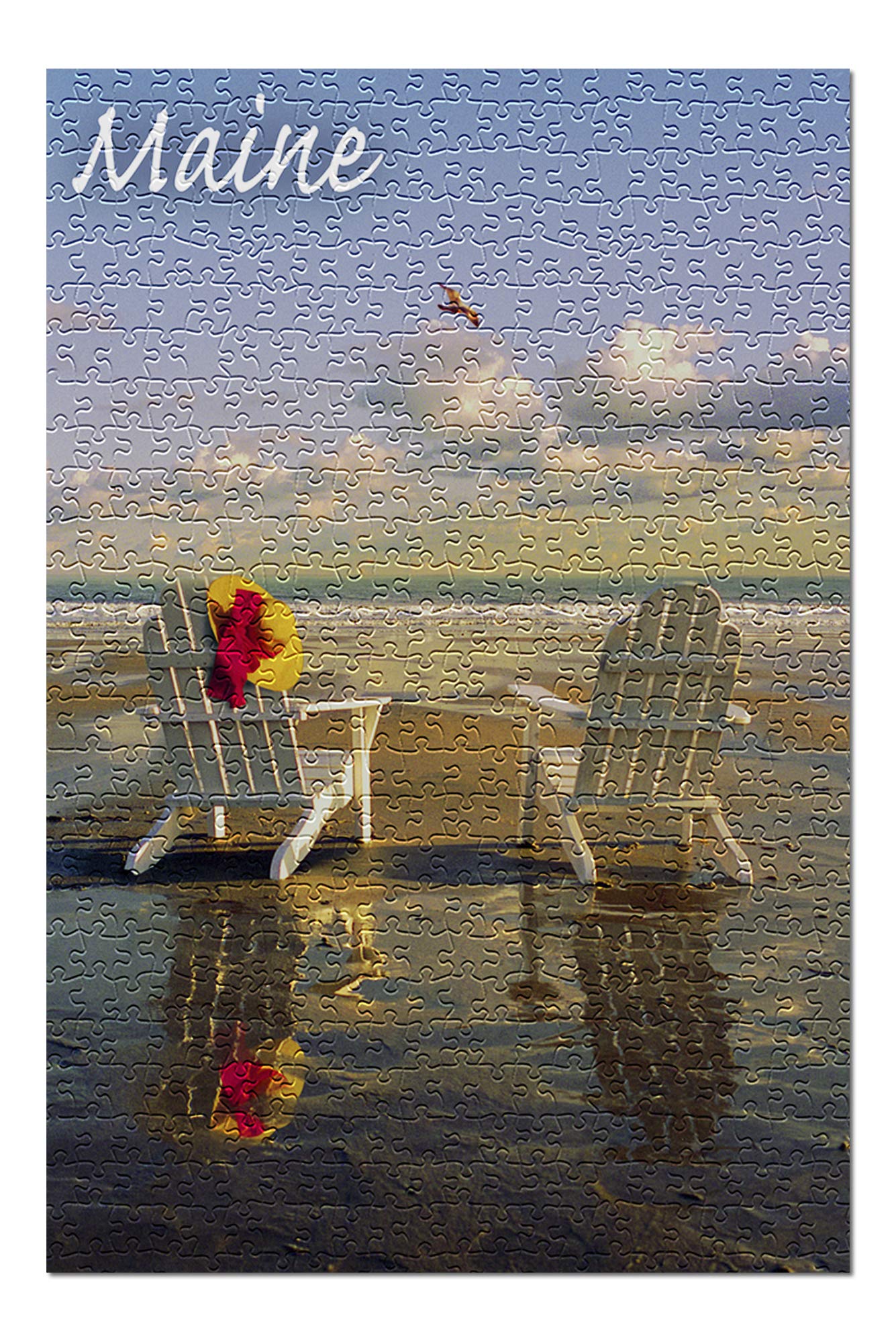 Premium 500-Piece Jigsaw Puzzle - Adirondack Chairs on Maine Beach (19x27 inches) | Made in USA | Family & Adult Puzzle for Relaxation, Home Decor & Gift Giving