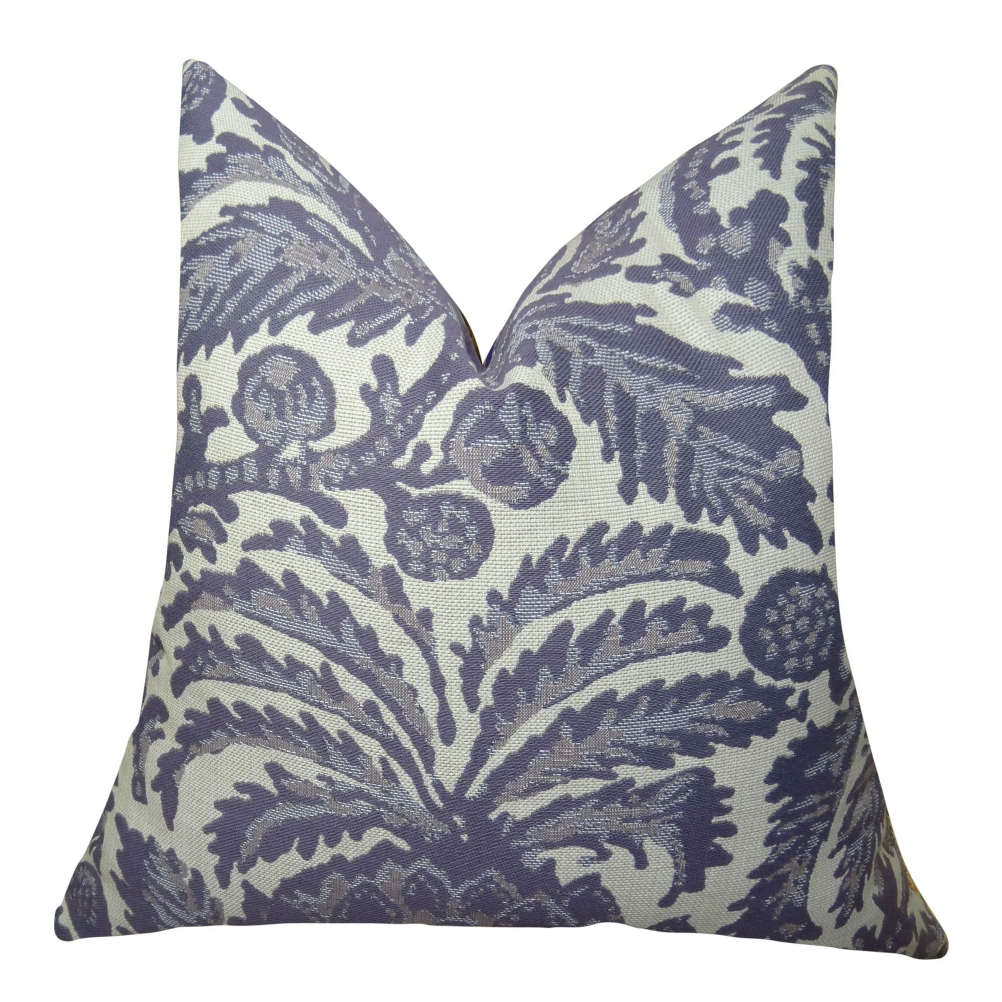 Violet Floral Throw Pillow - Purple & Cream Cotton Decorative Cushion for Sofa, Bed, Living Room | Handmade in USA | Home Decor Accent Pillow