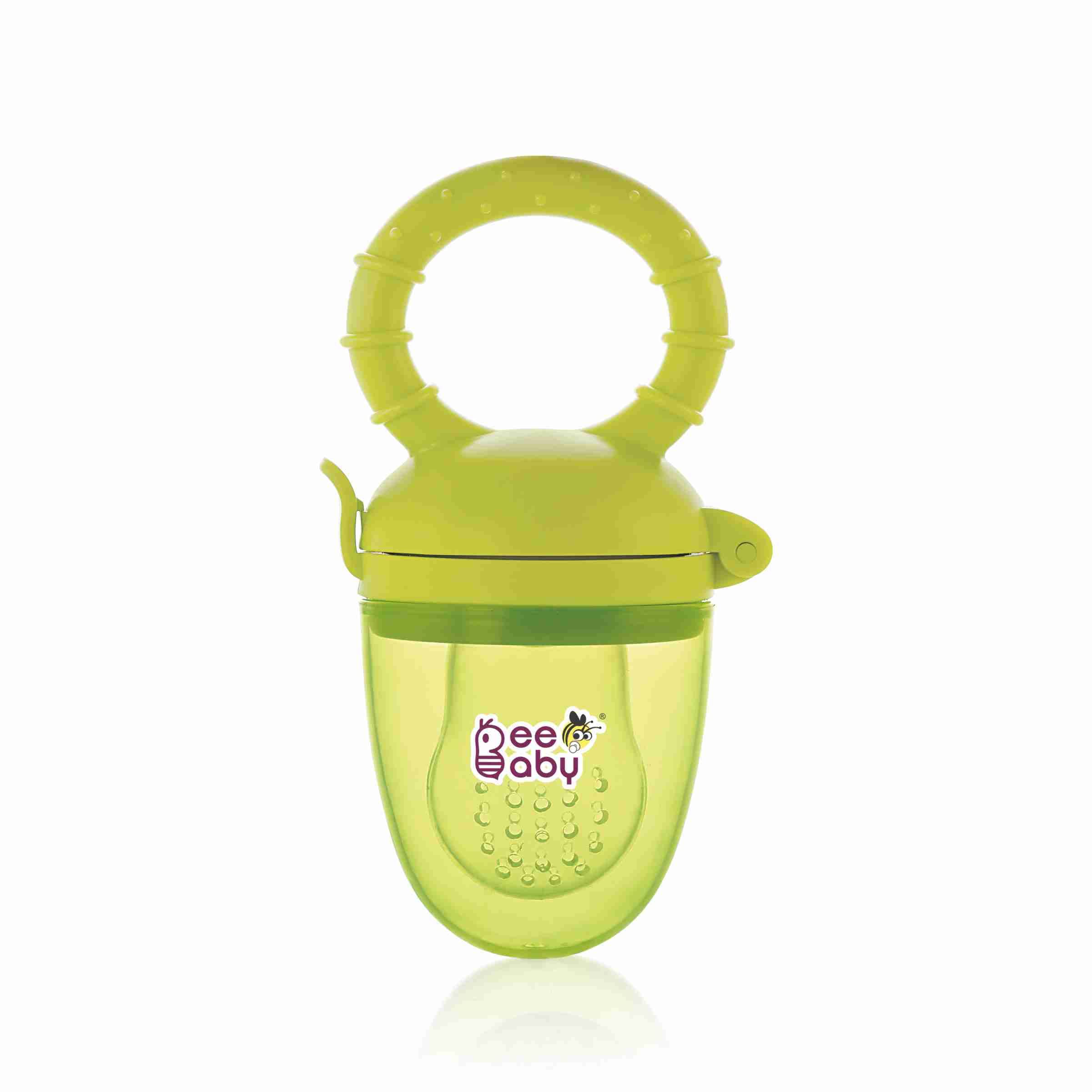 BeeBaby Soft Silicone Baby Food Feeder with Extra Mesh - Safe Fruit Nibbler & Teether for Infants 3+ Months | 100% BPA Free | Anti-Choking Design | Perfect for Purees, Fruits & Teething Relief (Fruttino - Green)