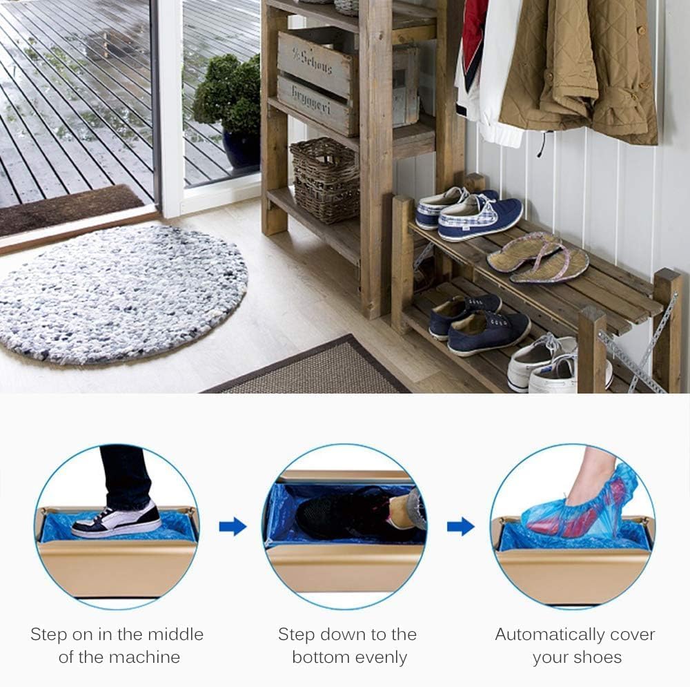 Automatic Shoe Cover Dispenser Machine with 200pcs Disposable Non-Slip Shoe Covers - Blue | For Home, Office, Supermarket, Hospital & Factory Use | Keep Floors Clean & Hygienic
