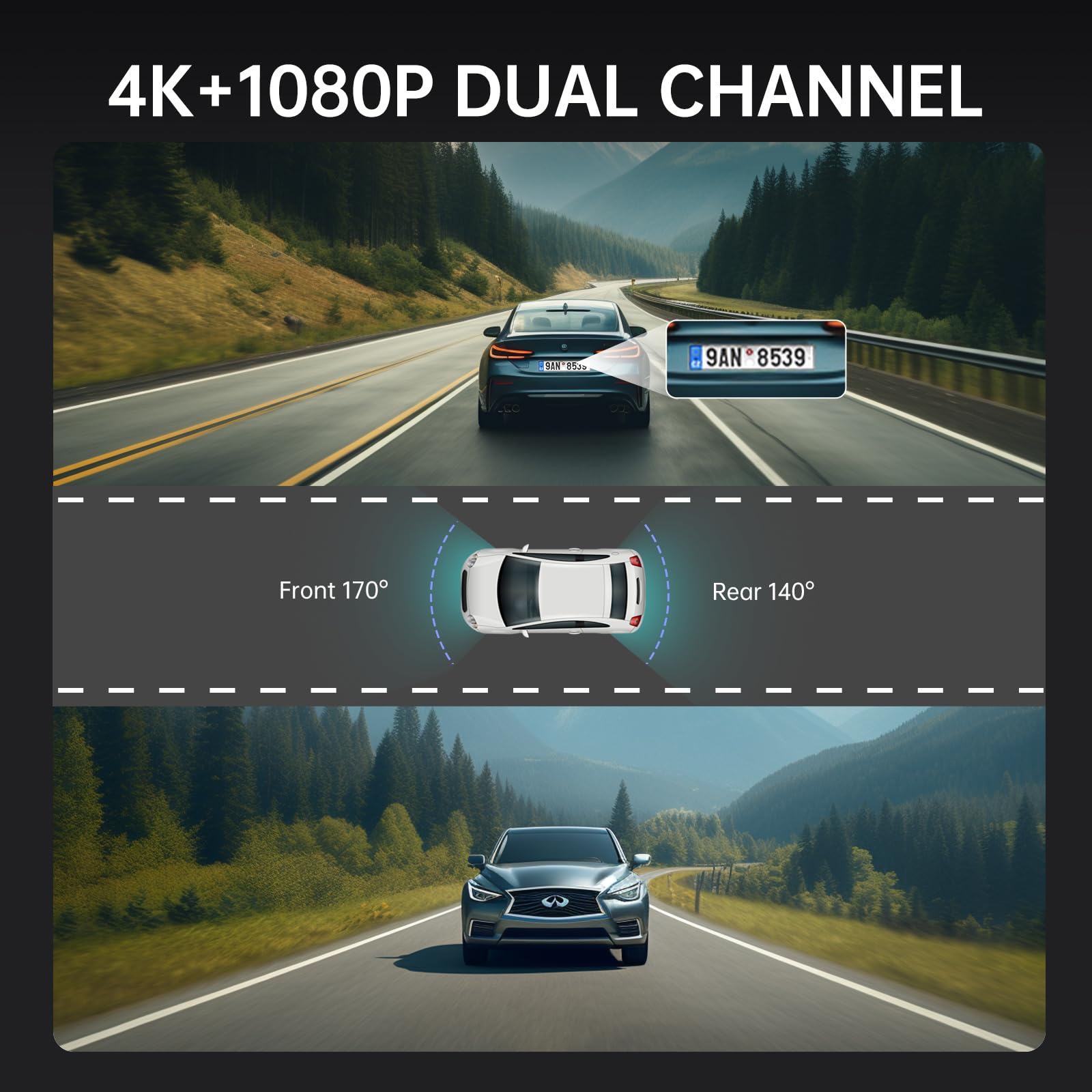 4K Rear View Mirror Dash Cam with 10