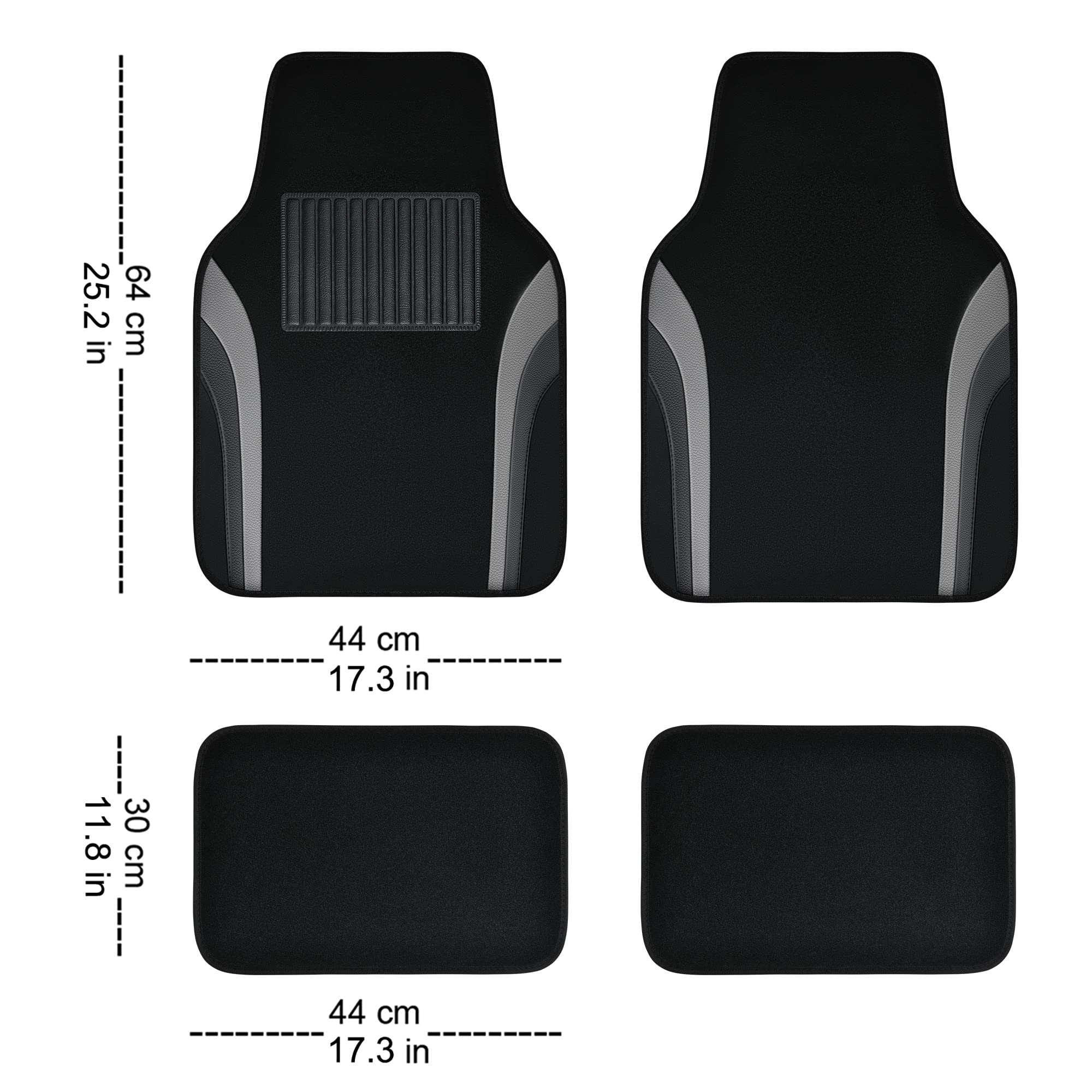 Universal Waterproof Leather Car Floor Mats - Sporty Non-Slip Automotive Floor Liners for Sedans, SUVs, Trucks & Vans (4-Piece Set, Black/Gray) - Perfect for All-Weather Protection & Easy Cleaning