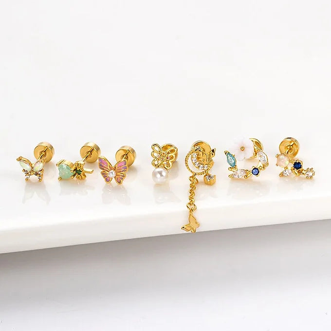 20G Butterfly Earrings Studs - Hypoallergenic Stainless Steel Ball Back Earrings for Women | Dainty Jewelry Gift for Her, Everyday Wear & Special Occasions