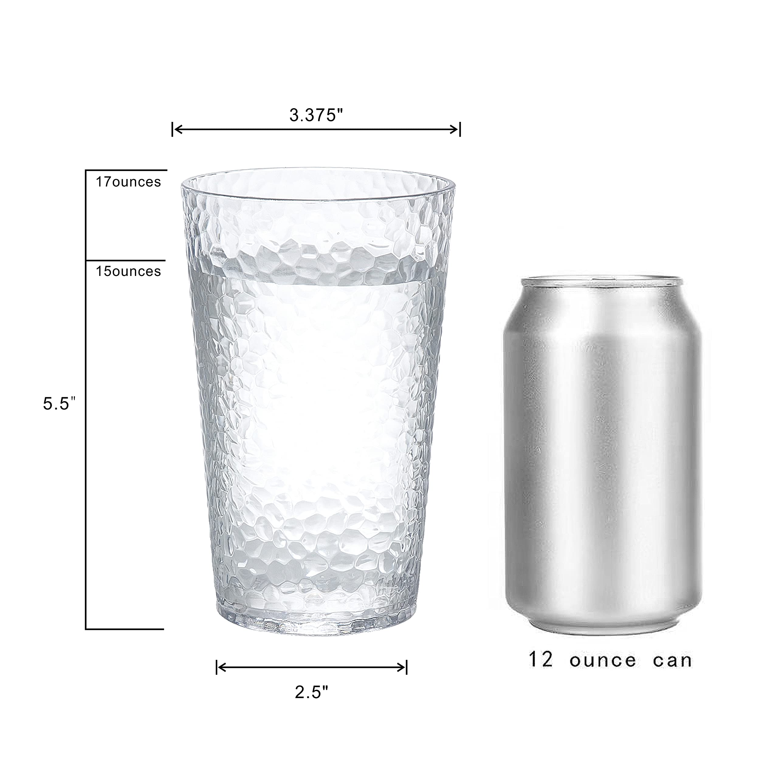 Unbreakable Plastic Tumbler Cups Set of 8 - 17oz Large Clear Highball Drinking Glasses for Water, Juice & Cocktails - Perfect for Parties, BBQs, Picnics & Outdoor Events