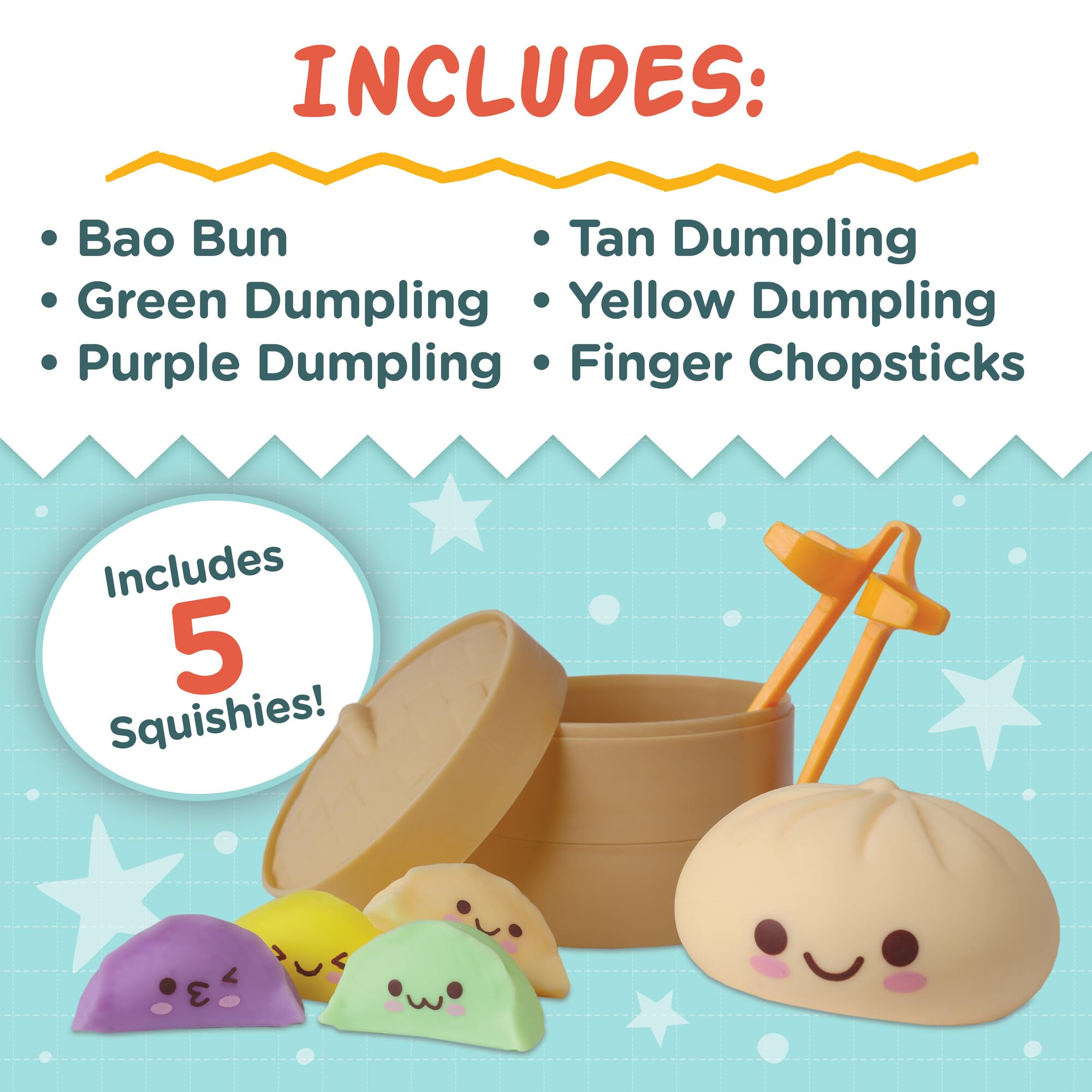 MindWare Foodie Fidgets Set - 3 Pack Squishy Sensory Toys (Ramen Noodles, Bao Bun, Dumplings & Sushi Tray) for Stress Relief - Fun Fidget Toys for Kids & Adults - Perfect for Anxiety Relief, Office Desk & Classroom Focus