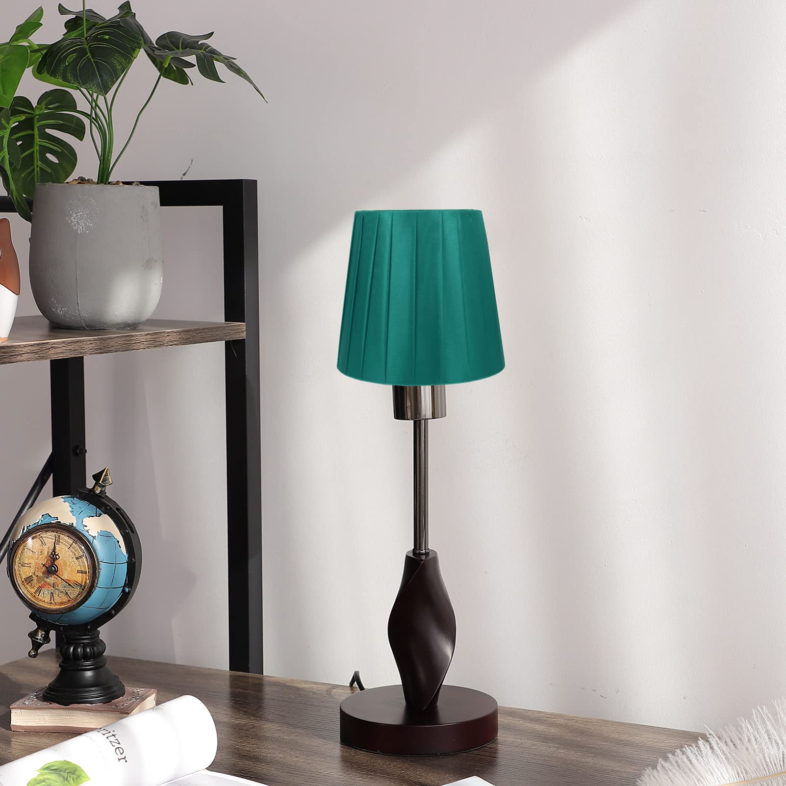 White Clip-On Barrel Lamp Shade - Dark Green Cloth Replacement Lamp Cover for Table Lamps | Perfect for Living Room, Bedroom & Office Lighting Decor