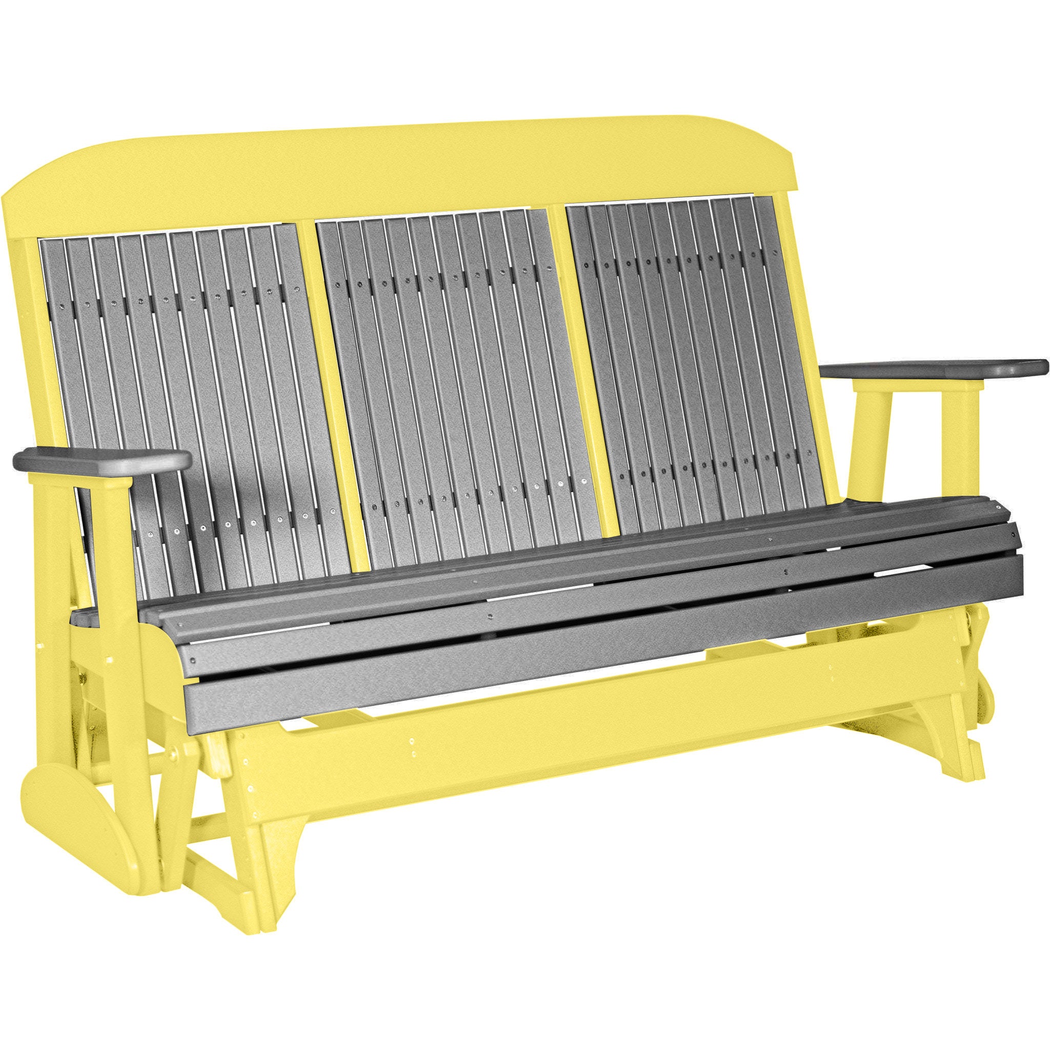 LuxCraft 5 ft. Recycled Plastic Highback Outdoor Glider Bench with Cup Holder - Durable Patio Furniture for Garden, Deck, Porch Relaxation