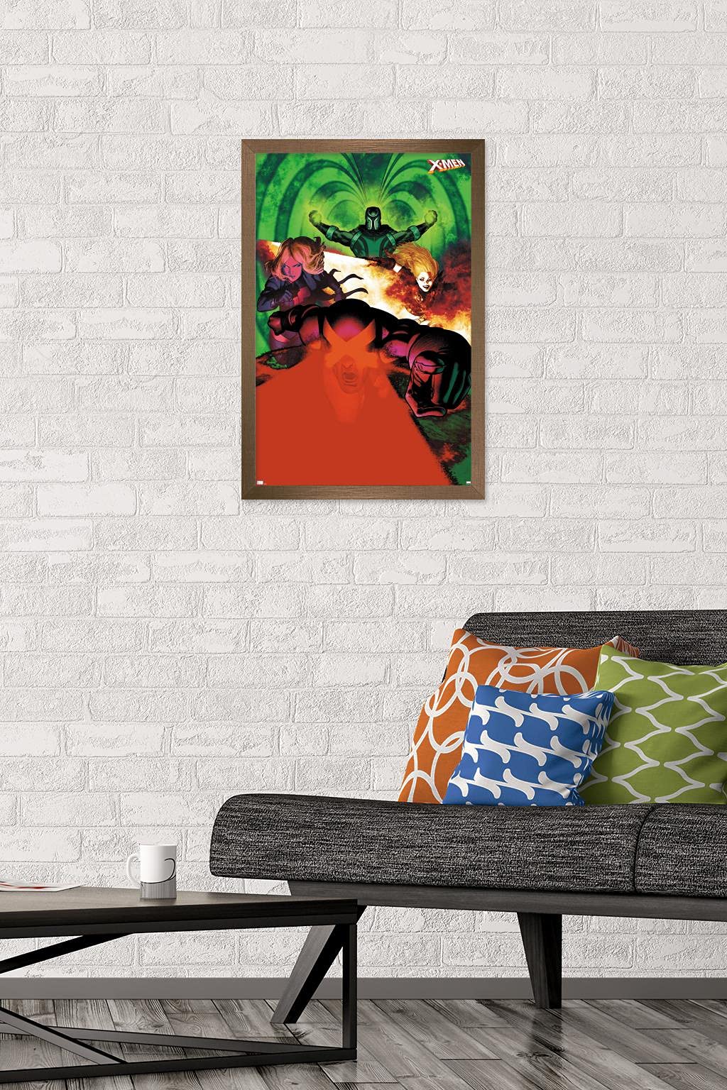 Marvel X-Men Comics Wall Poster - Emma Frost, Magneto, Magik & Cyclops Art Print, 22.4x14.7 Inches, Bronze Frame | Perfect for Home Decor, Office & Comic Book Fan Gifts