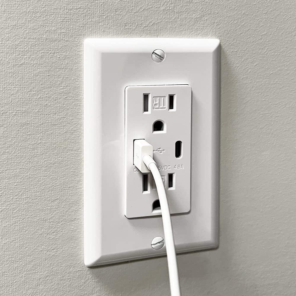 Maxxima 15A Tamper-Resistant USB Wall Outlet with 4.8A Fast Charging - 2 Standard Outlets + 1 USB-C & 1 USB-A Ports for iPhone, Android, Tablets - Perfect for Bedrooms, Kitchens & Home Offices