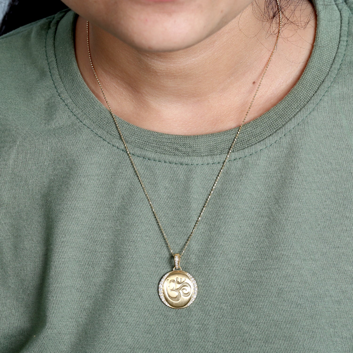 14K Solid Yellow Gold Pave Diamond OM Religious Pendant Necklace - Spiritual Jewelry for Meditation, Yoga & Meaningful Gifts