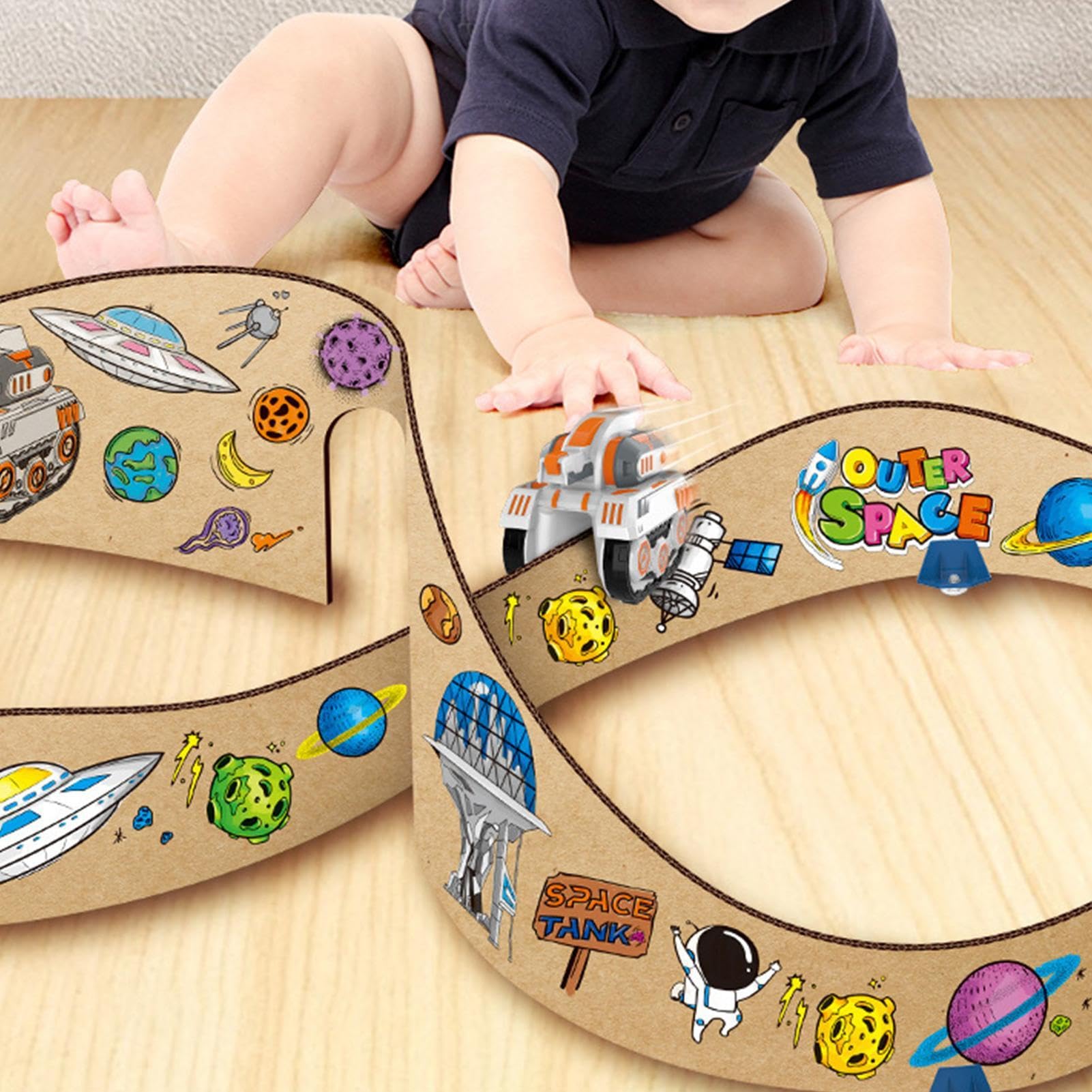 Fruusv Puzzle Track Set, Battery-Powered Vehicle Toy Kit, Educational Play Track for Toddlers - Fun Learning & Racing Game for Kids Indoor & Outdoor Play