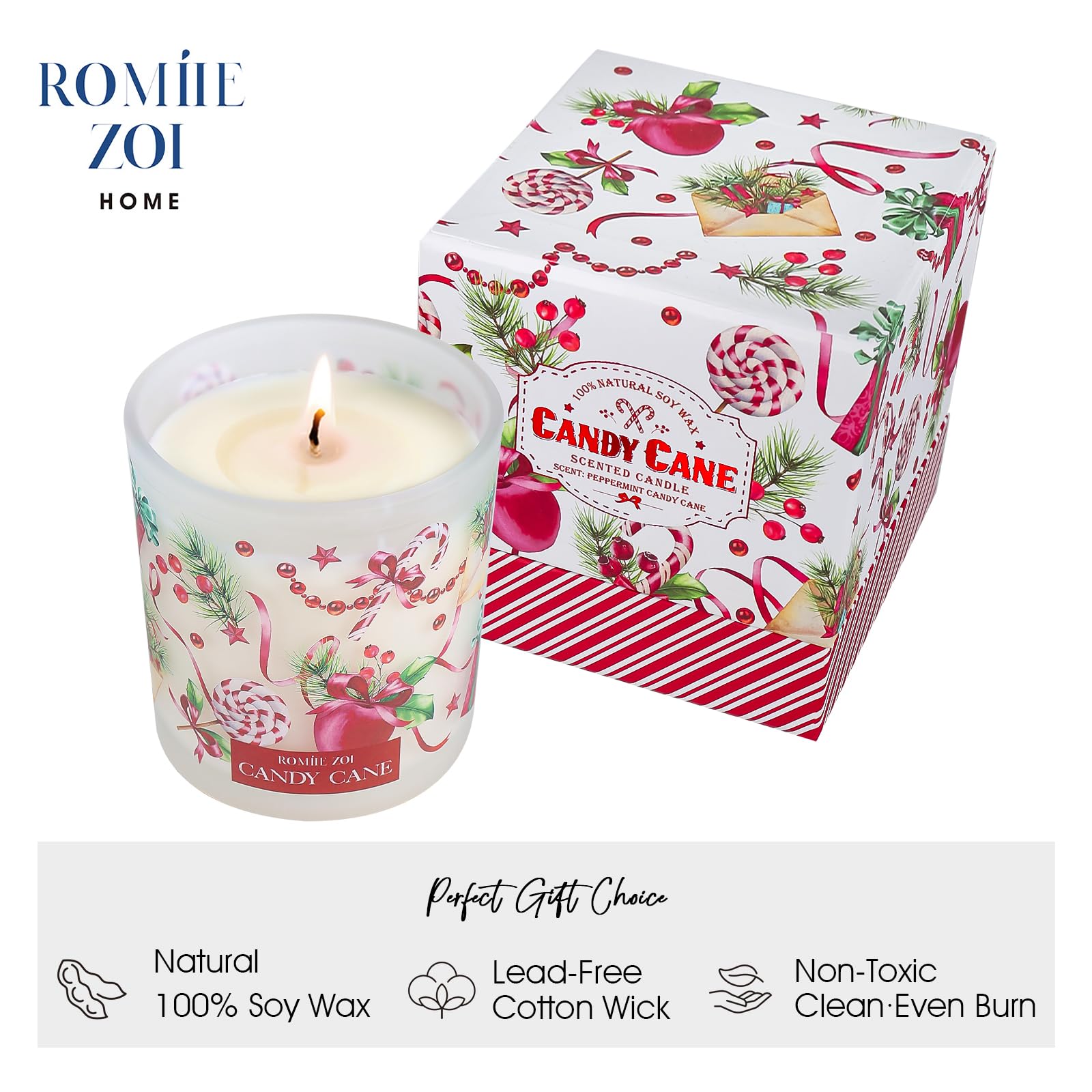 6oz Christmas Scented Soy Wax Jar Candle - Peppermint Candy Cane Aroma with Keepsake Gift Box | Holiday Home Decor, Cozy Winter Ambiance, Perfect Christmas Gift for Family & Friends