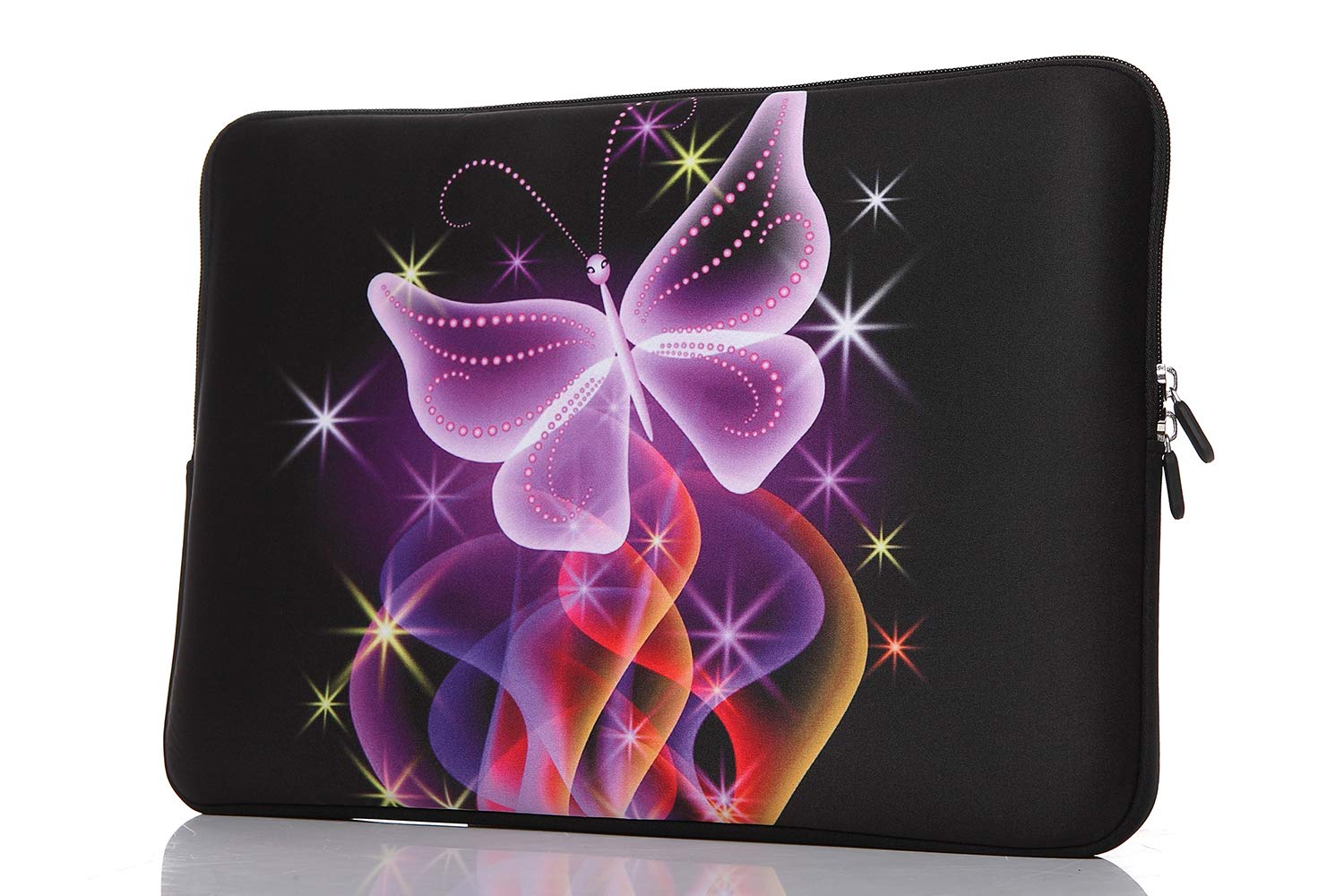13.3-Inch to 14-Inch Neoprene Laptop Sleeve Case with Hidden Handles - Protective Carrying Bag for MacBook, Notebook, Ultrabook & Chromebooks (Butterfly Design) - Perfect for Work, School & Travel