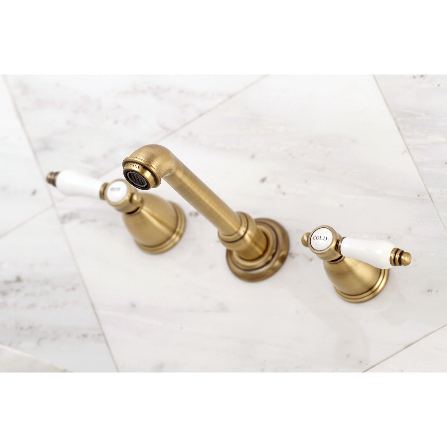Bel Air KS7123BPL Antique Brass 3 Hole Wall Mount Bathroom Faucet with Double Handle - Perfect for Vintage Style Bathrooms & Powder Rooms