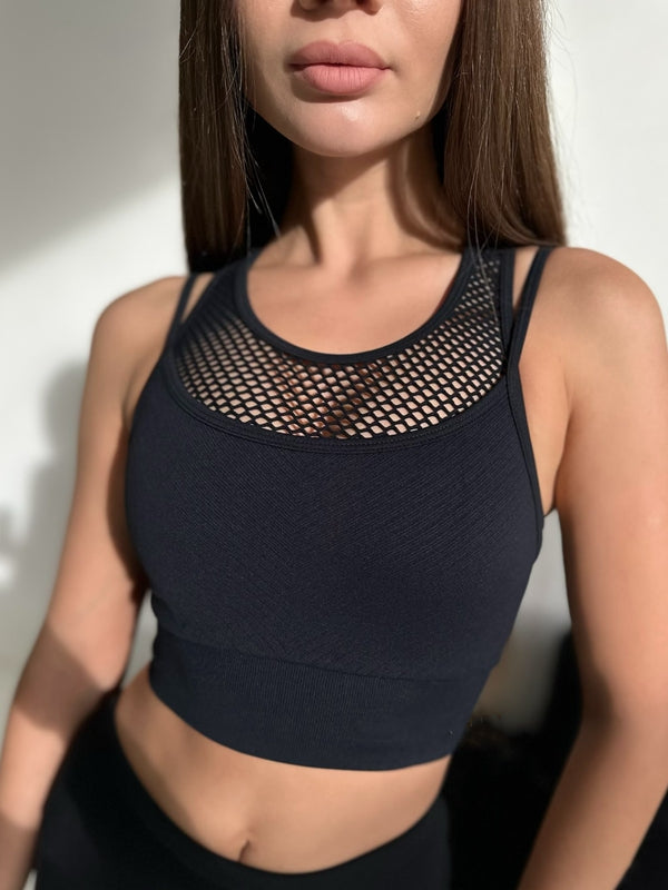 ZASUWA Women's Sexy Fishnet Quick-Dry Sports Bra - High Support Workout Top for Yoga, Running & Gym