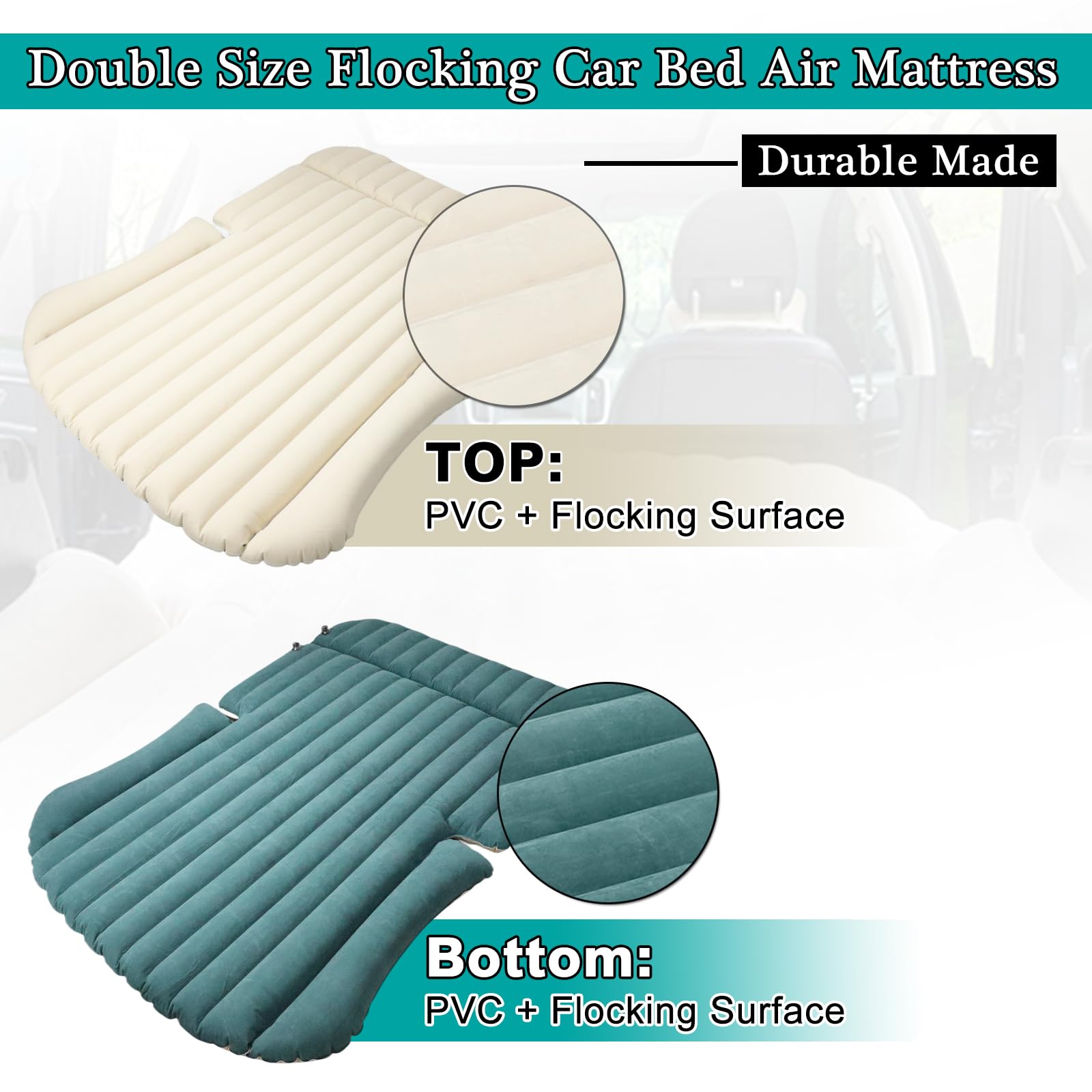 **Afurkuot SUV Air Mattress - Inflatable Car Bed for Camping & Travel, Double-Side Flocking Back Seat Mattress for Trucks & SUVs - Perfect for Road Trips, Outdoor Adventures & Comfortable Sleep**