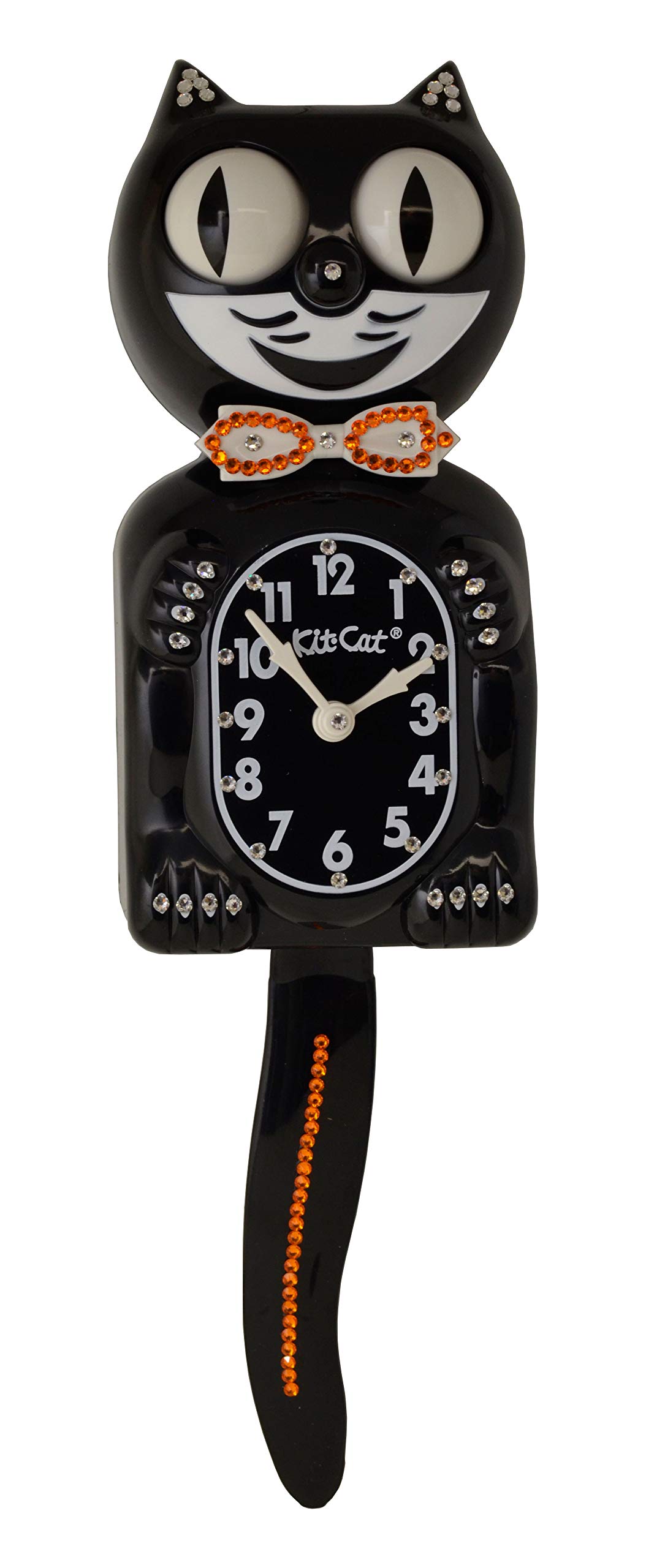 Kit Cat Orange/Citrine Klock Crystals Jeweled Wall Clock - 15.5 Inch Elegant Decorative Clock for Living Room, Bedroom & Office Decor
