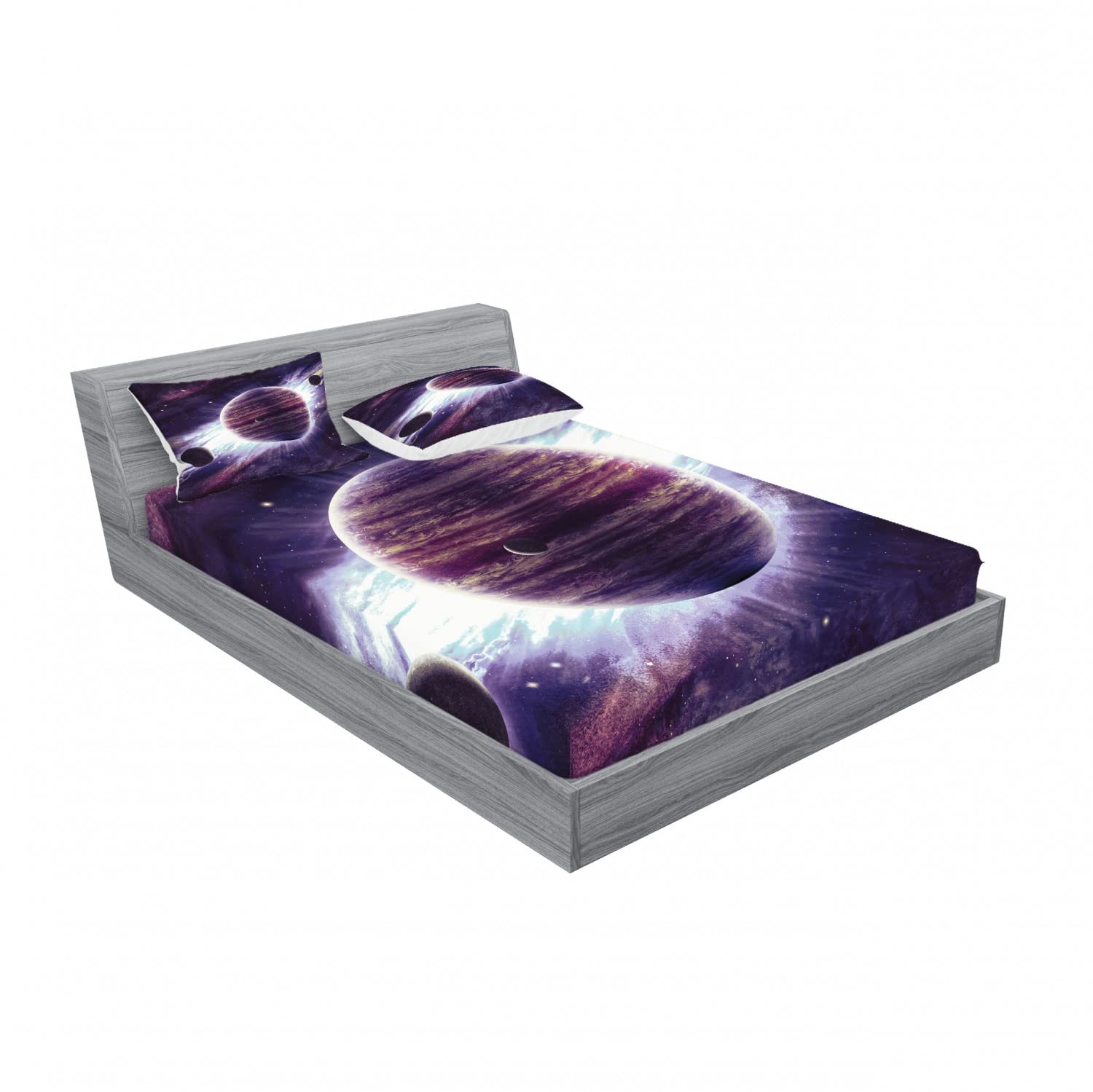 Ambesonne Galaxy Queen Size 2-Pack Fitted Sheet & Pillow Sham Set - Outer Space Planets Mars Design, 4-Piece Bedding Decor in Mauve Purple - Perfect for Space-Themed Bedrooms, Kids Rooms & Astronomy Lovers