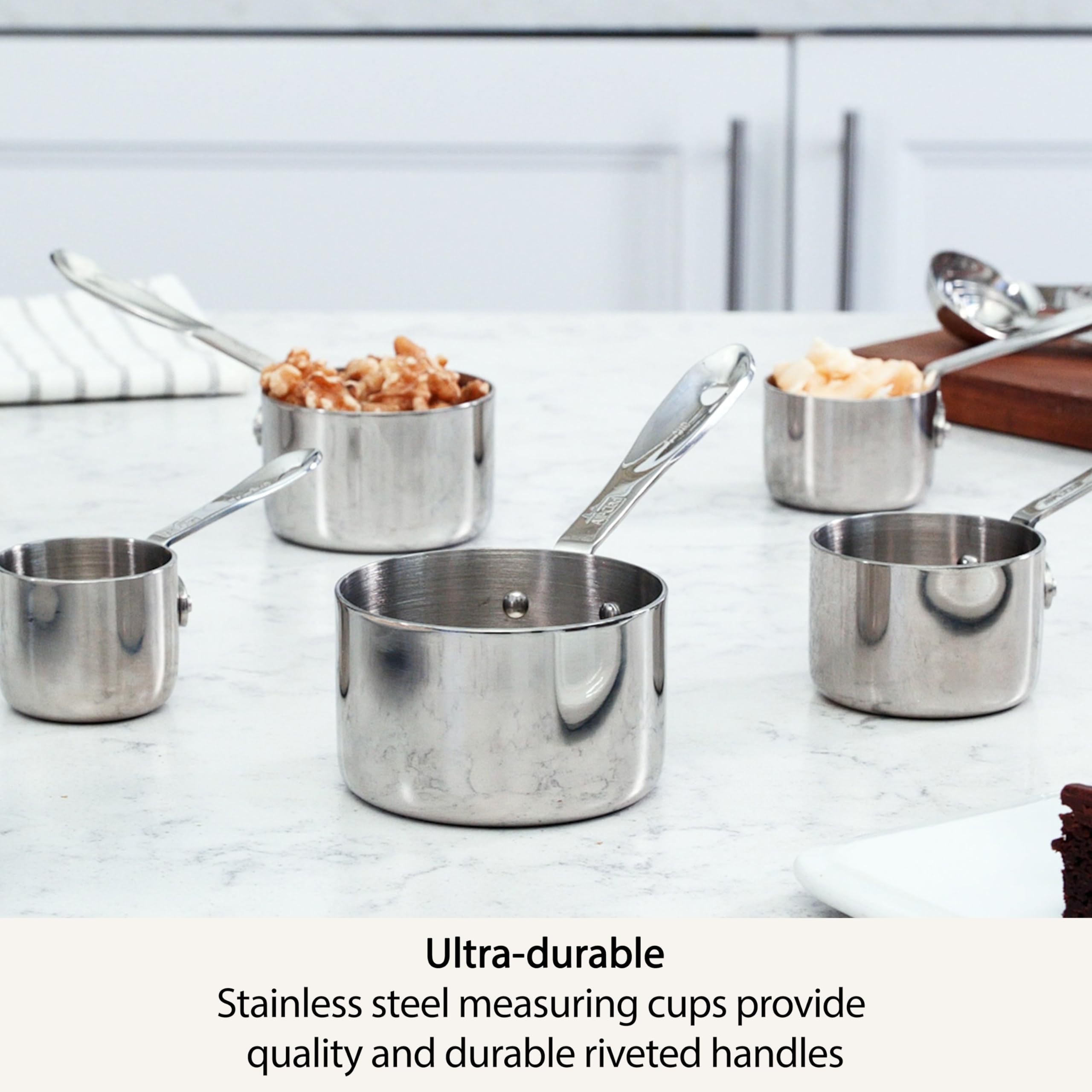 All-Clad Stainless Steel Measuring Cup Set - 5-Piece Kitchen Measuring Cups for Baking & Cooking - Dishwasher Safe Cookware Accessories - Perfect for Home Chefs & Professional Kitchens