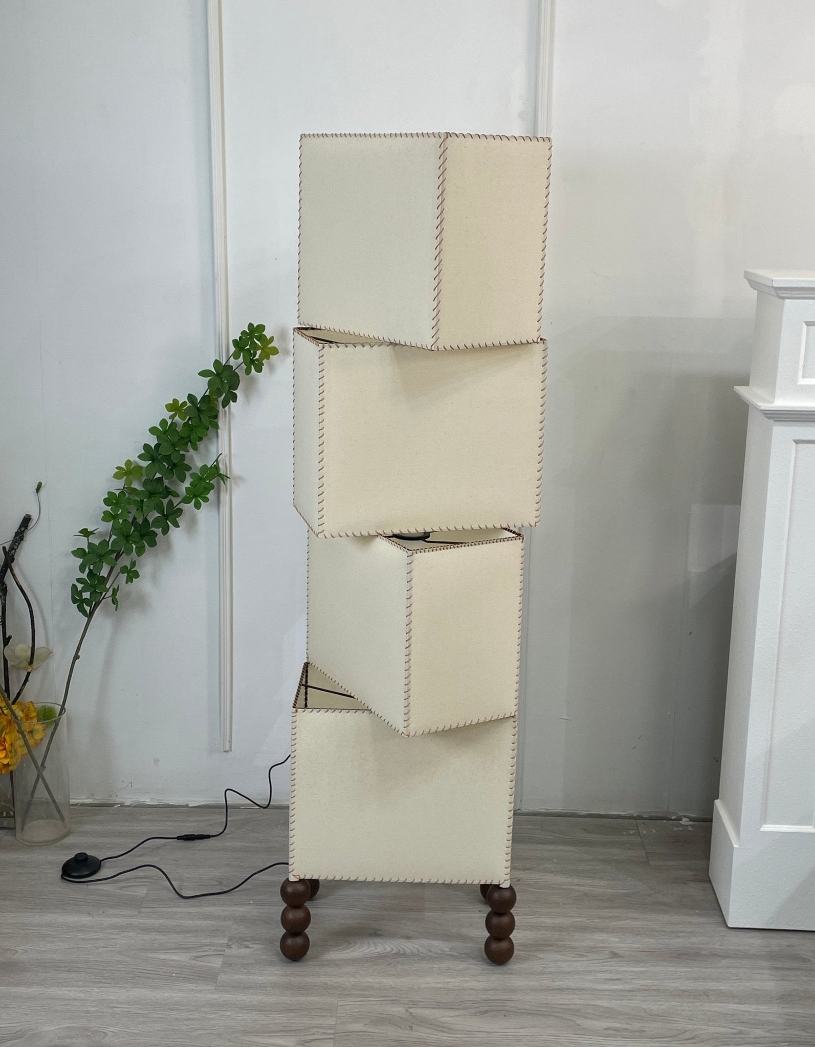 Modern Cubia Fabric Floor Lamp with Adjustable Height - Soft Ambient Lighting for Living Room, Bedroom, or Office - Energy Efficient LED Floor Lamp for Home Decor