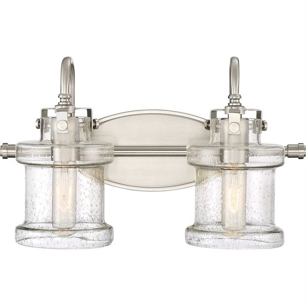 2-Light Brushed Nickel Transitional Vanity Light Fixture - Modern Bathroom Lighting for Mirror & Sink Area - Perfect for Bathroom, Powder Room & Dressing Room Makeup Station