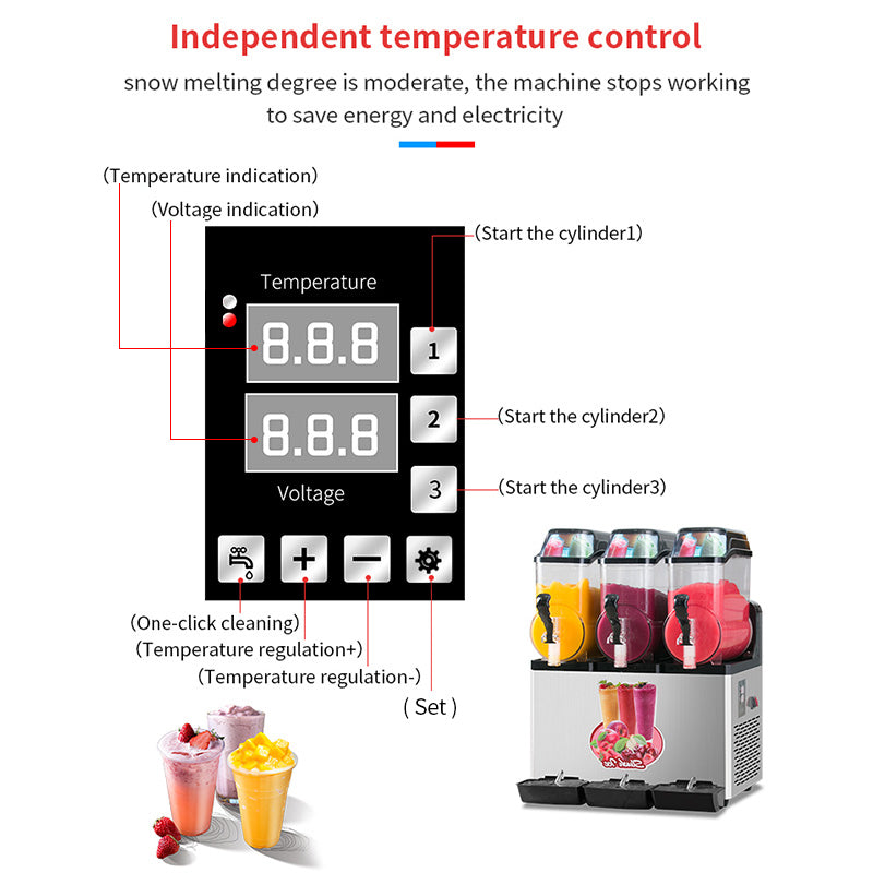 110V Commercial Slushy Machine 45L 3-Tank Stainless Steel Margarita Frozen Drink Maker with Powerful Compressor - 1100W High Efficiency Cooling for Supermarkets, Cafes, Restaurants & Bars - Perfect for Summer Parties, Poolside Events and Refreshment Stands